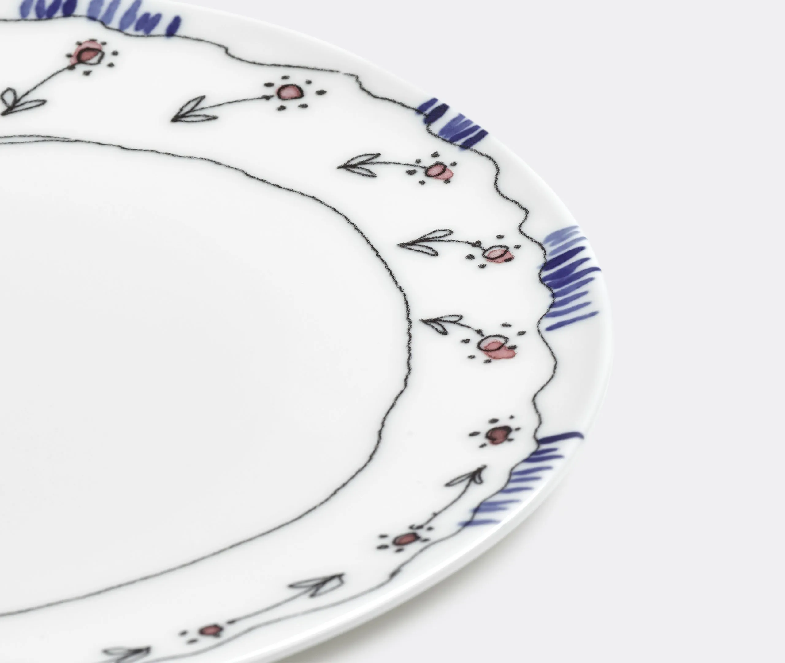 Dessert Plate Set with Floral Edge - Multicolor