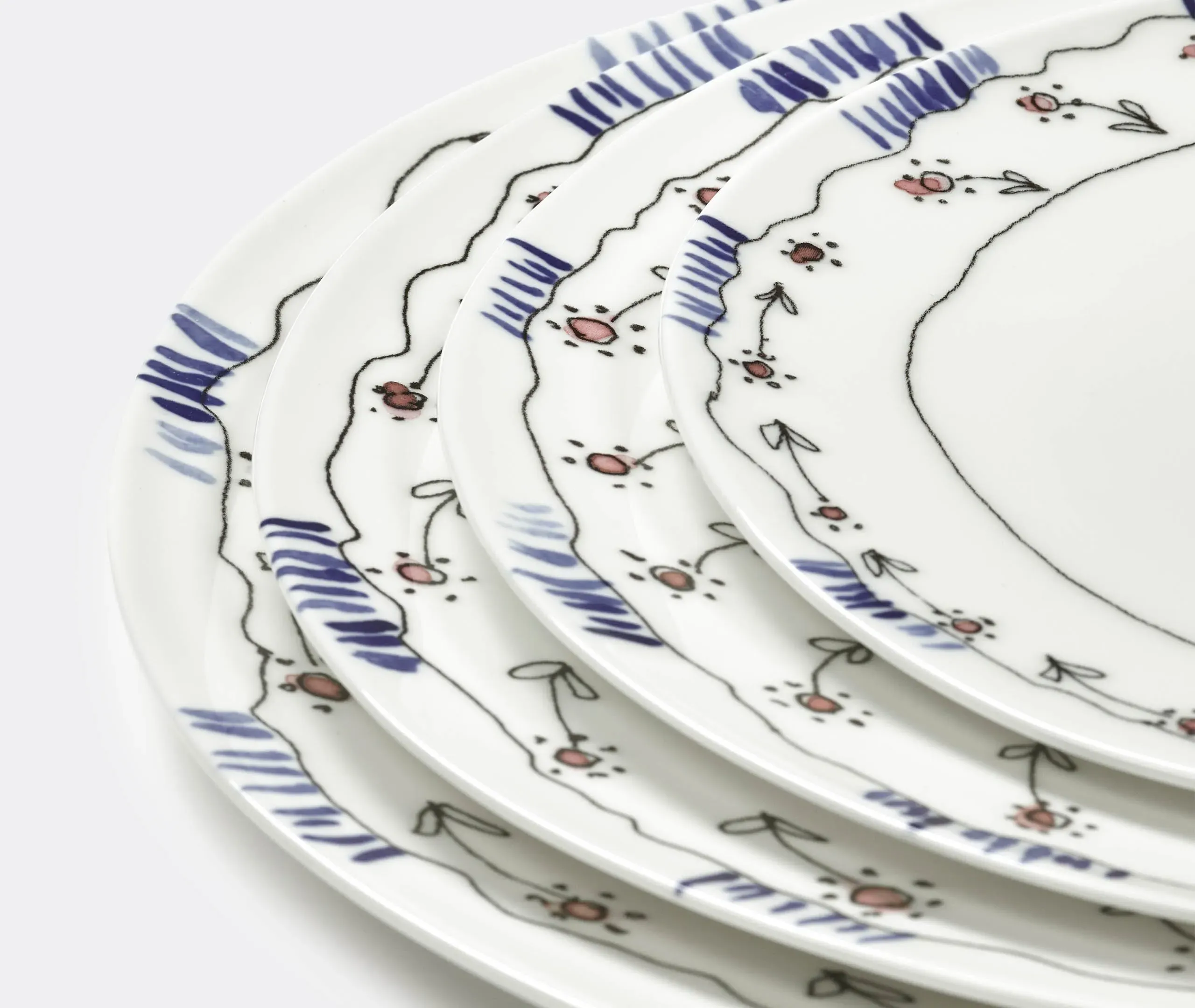 Dessert Plate Set with Floral Edge - Multicolor