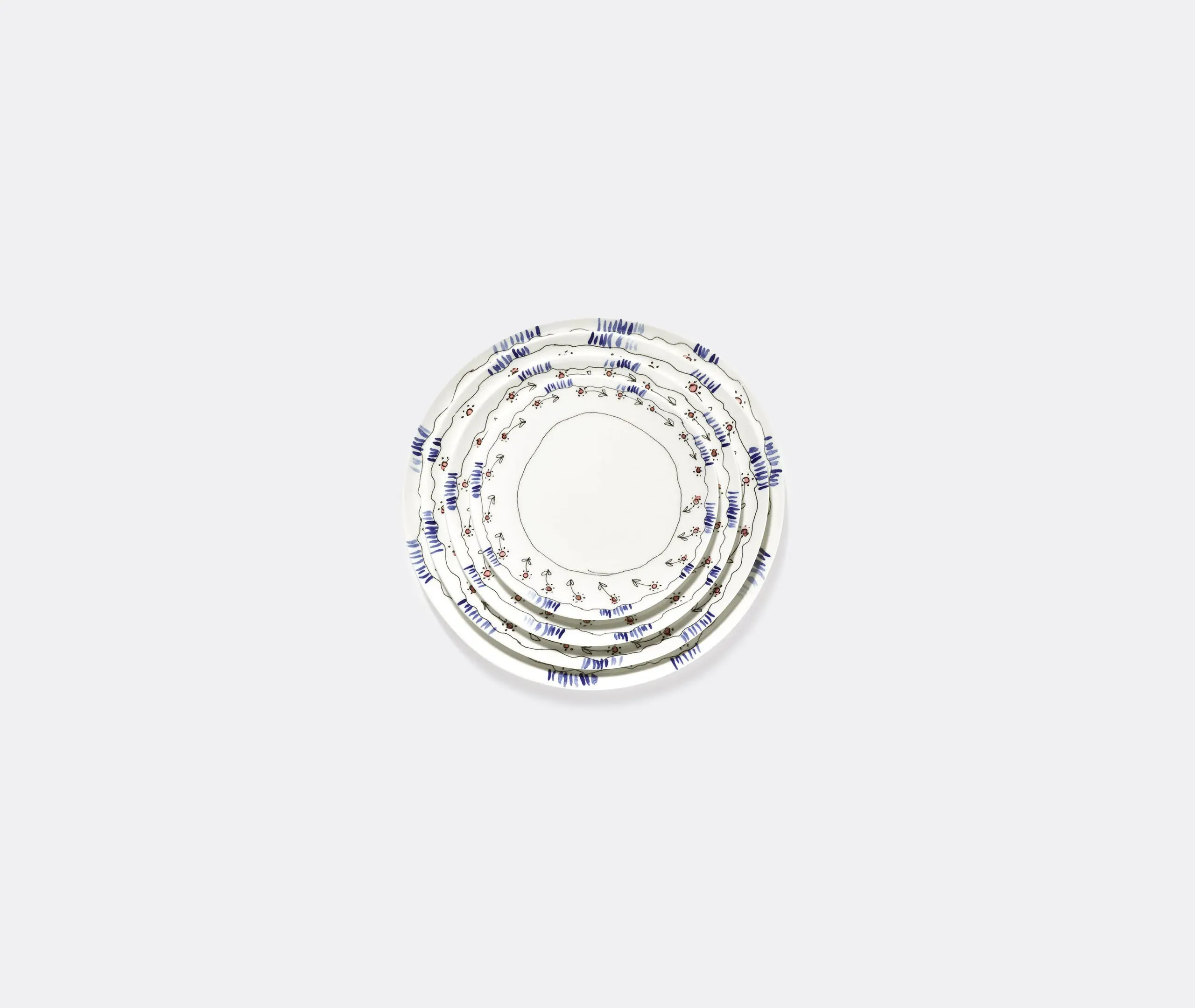 Dinner Plate Set with Floral Motif - Multicolor