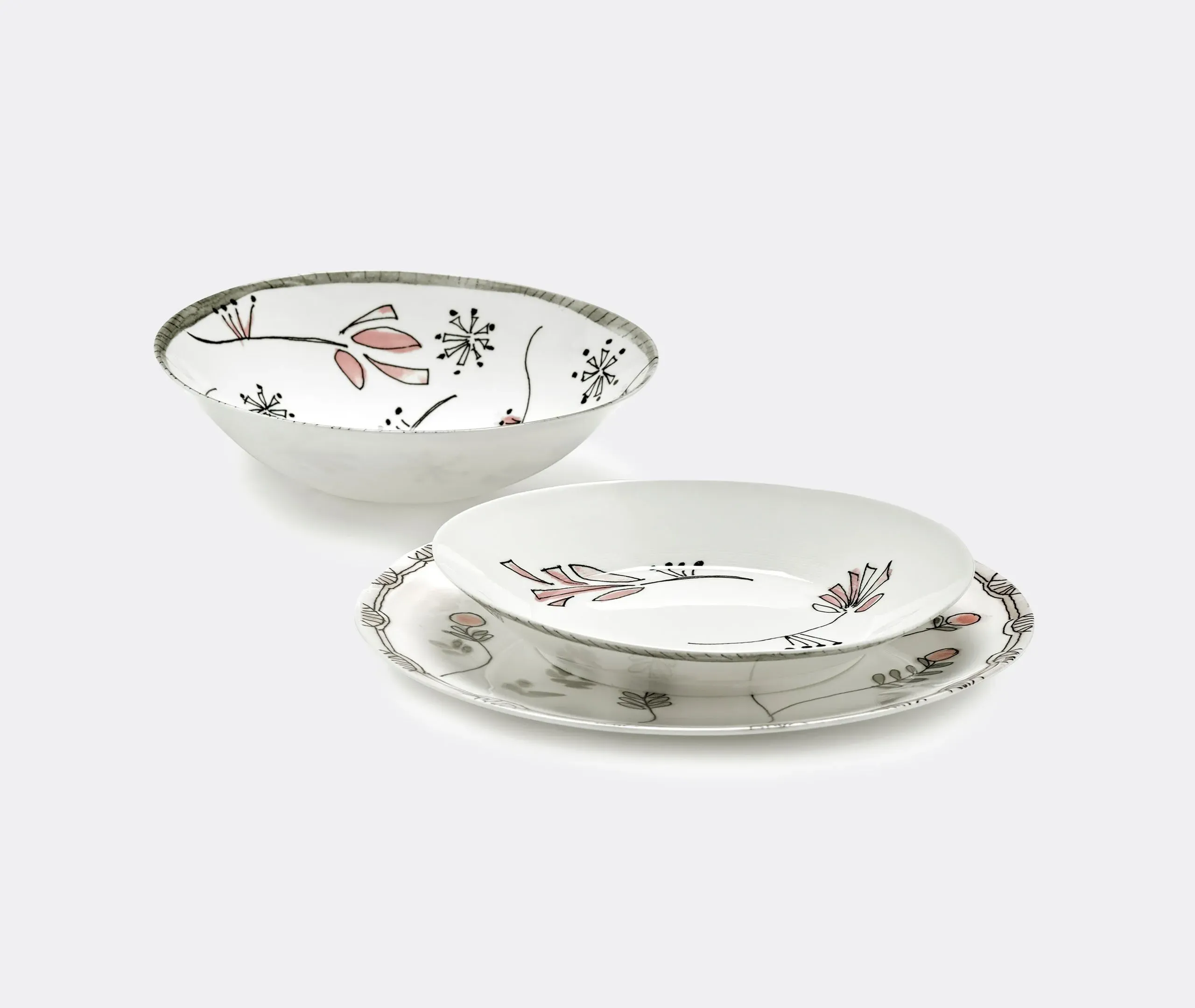 Fiore Rosa Deep Plate Set of Two - Multicolor, Bone China