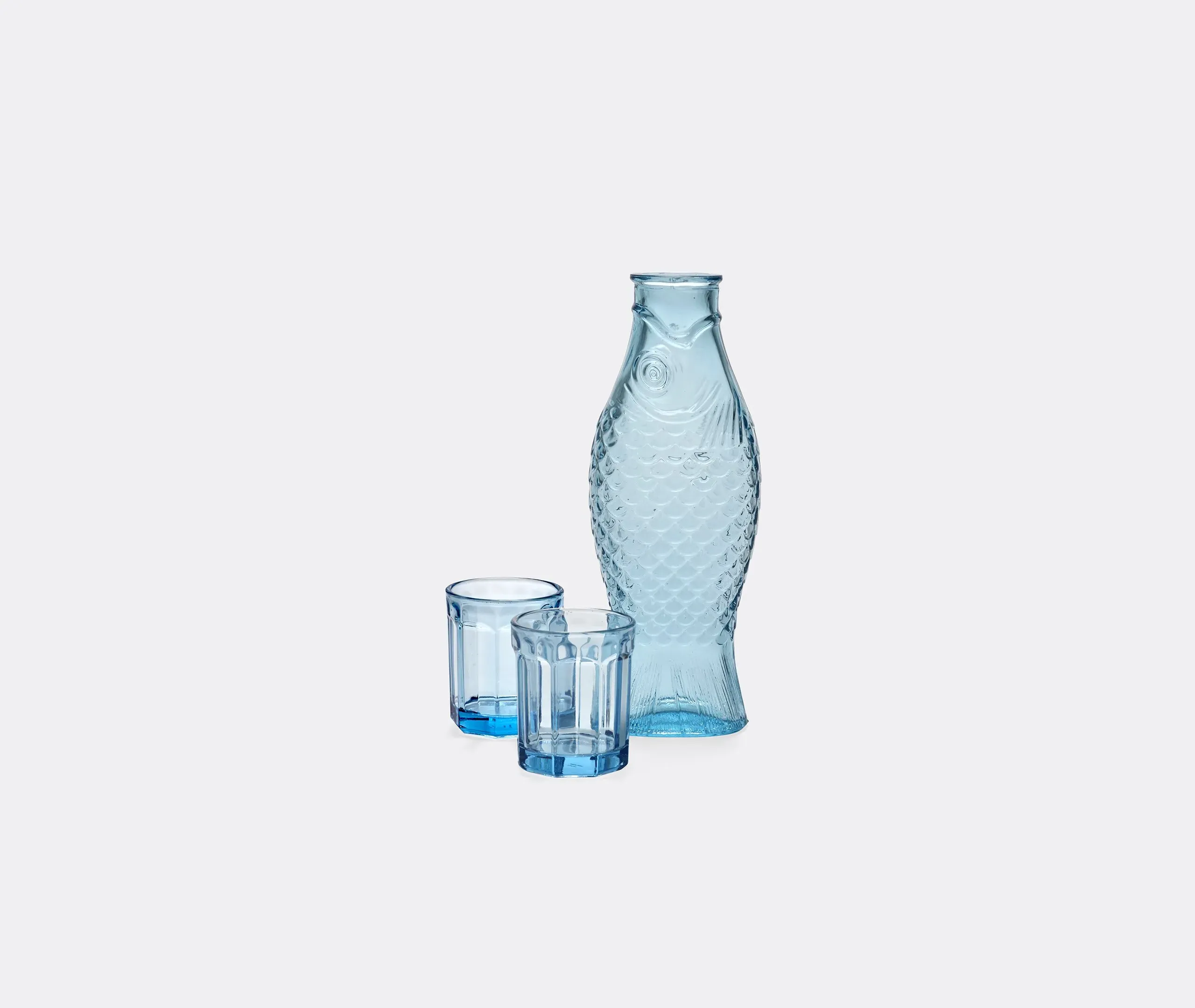 Fish And Fish Carafe Set with Glasses - Blue, Glass