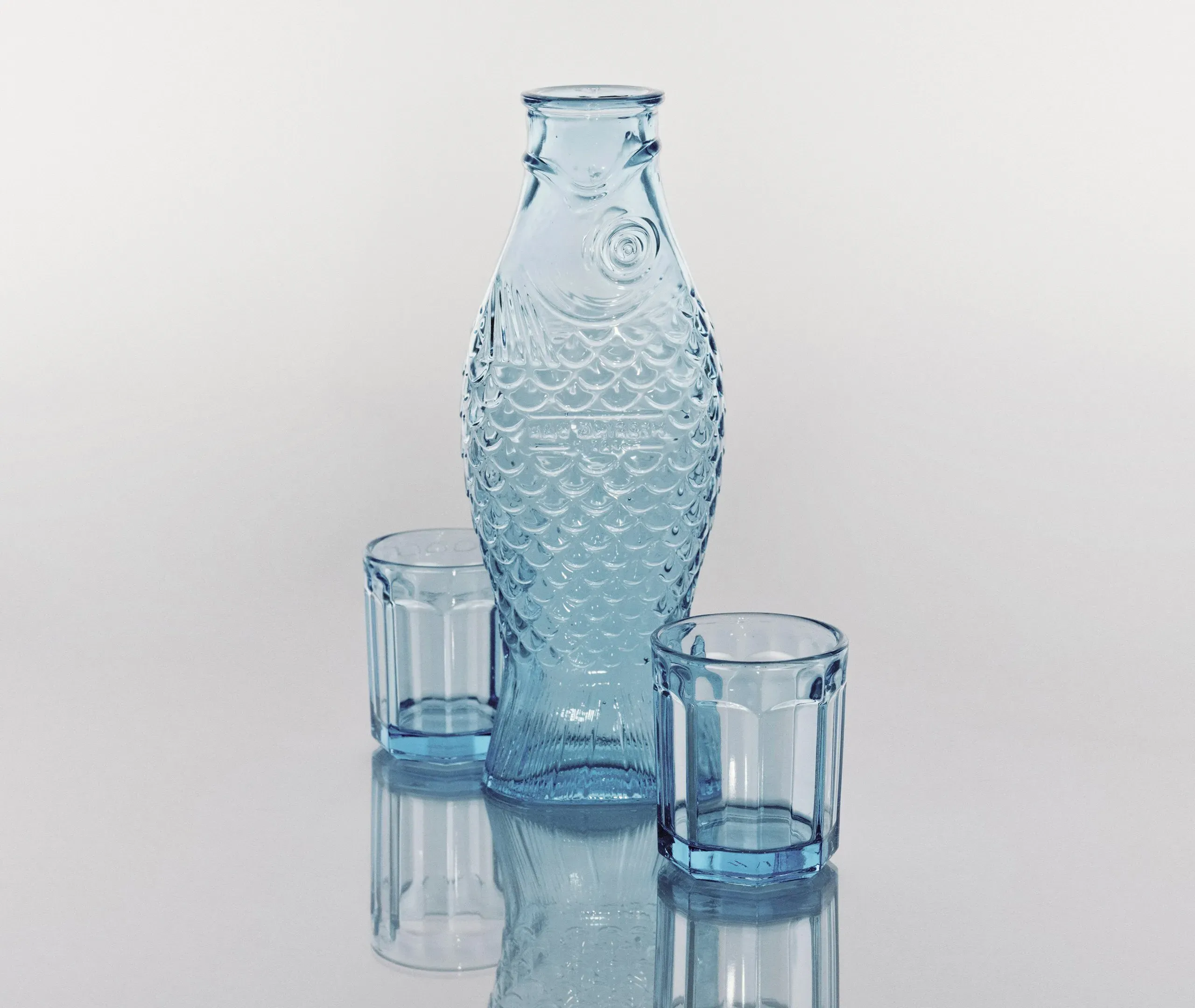 Fish And Fish Carafe Set with Glasses - Blue, Glass