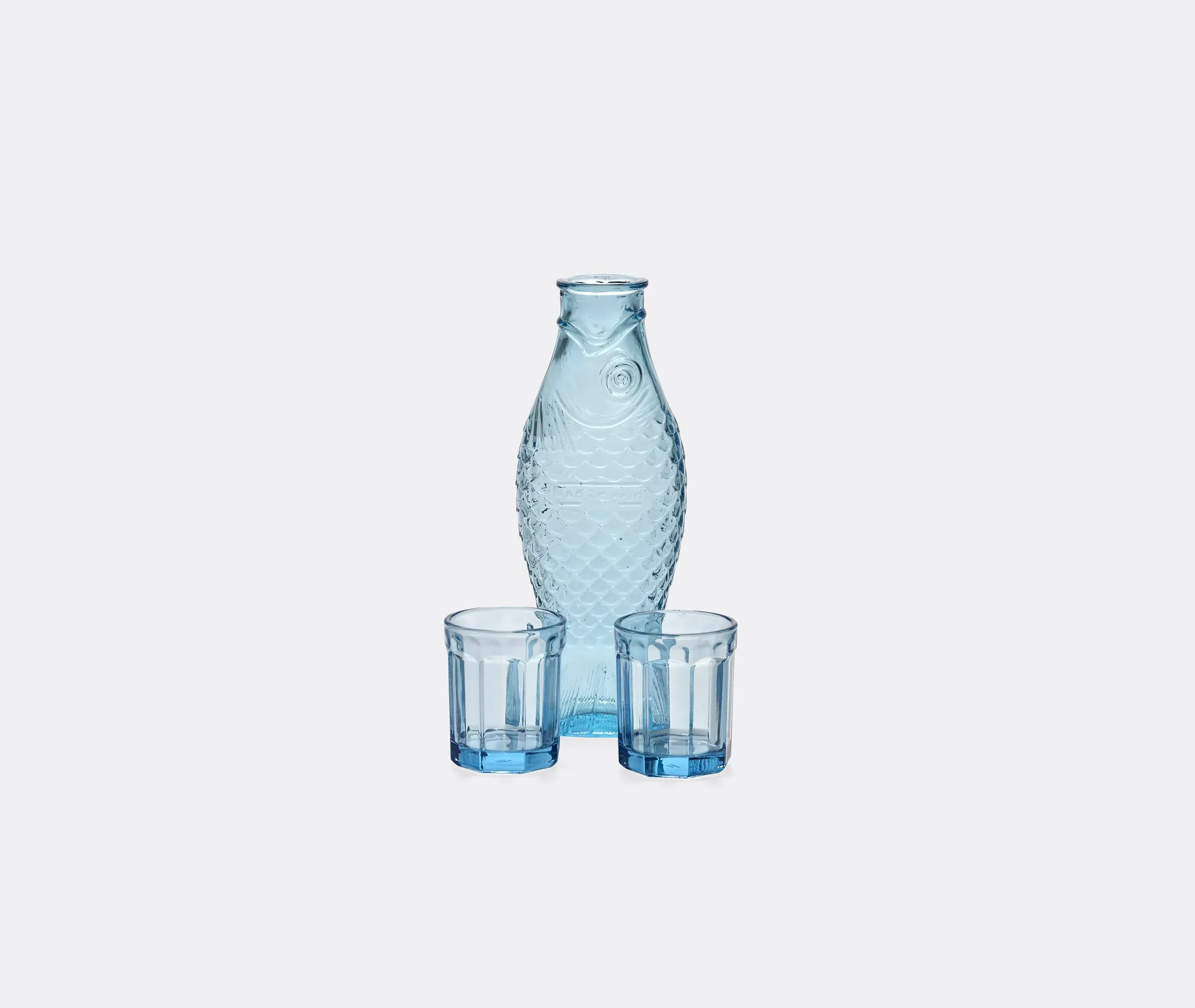 Fish And Fish Carafe Set with Glasses - Blue, Glass
