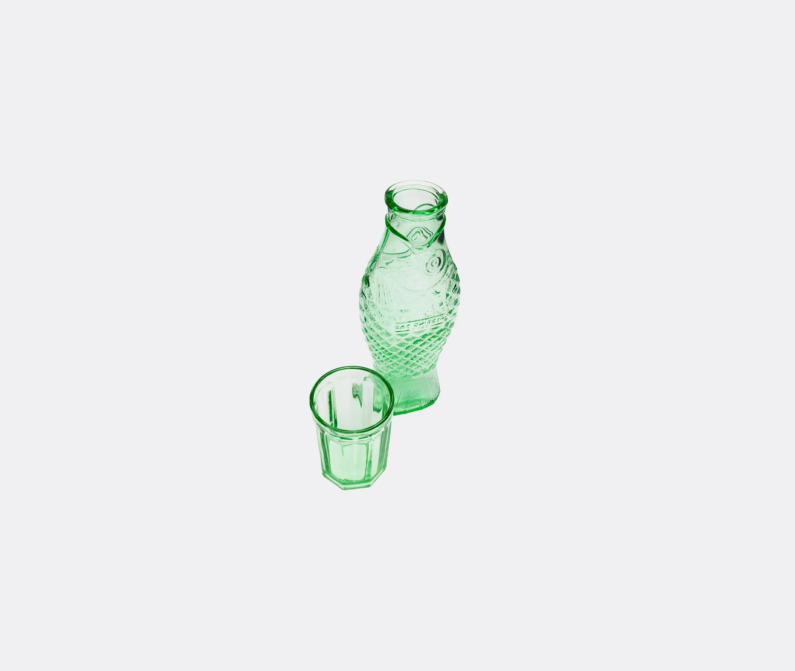 Fish Carafe with 4 Glasses Set - Green, Glass