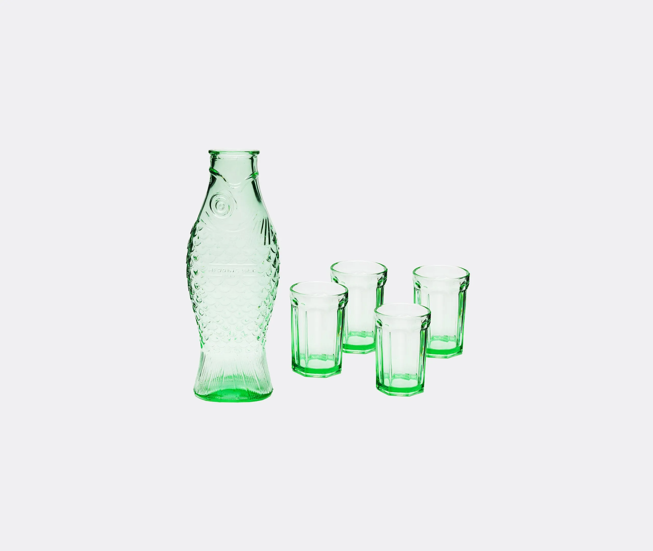 Fish Carafe with 4 Glasses Set - Green, Glass image