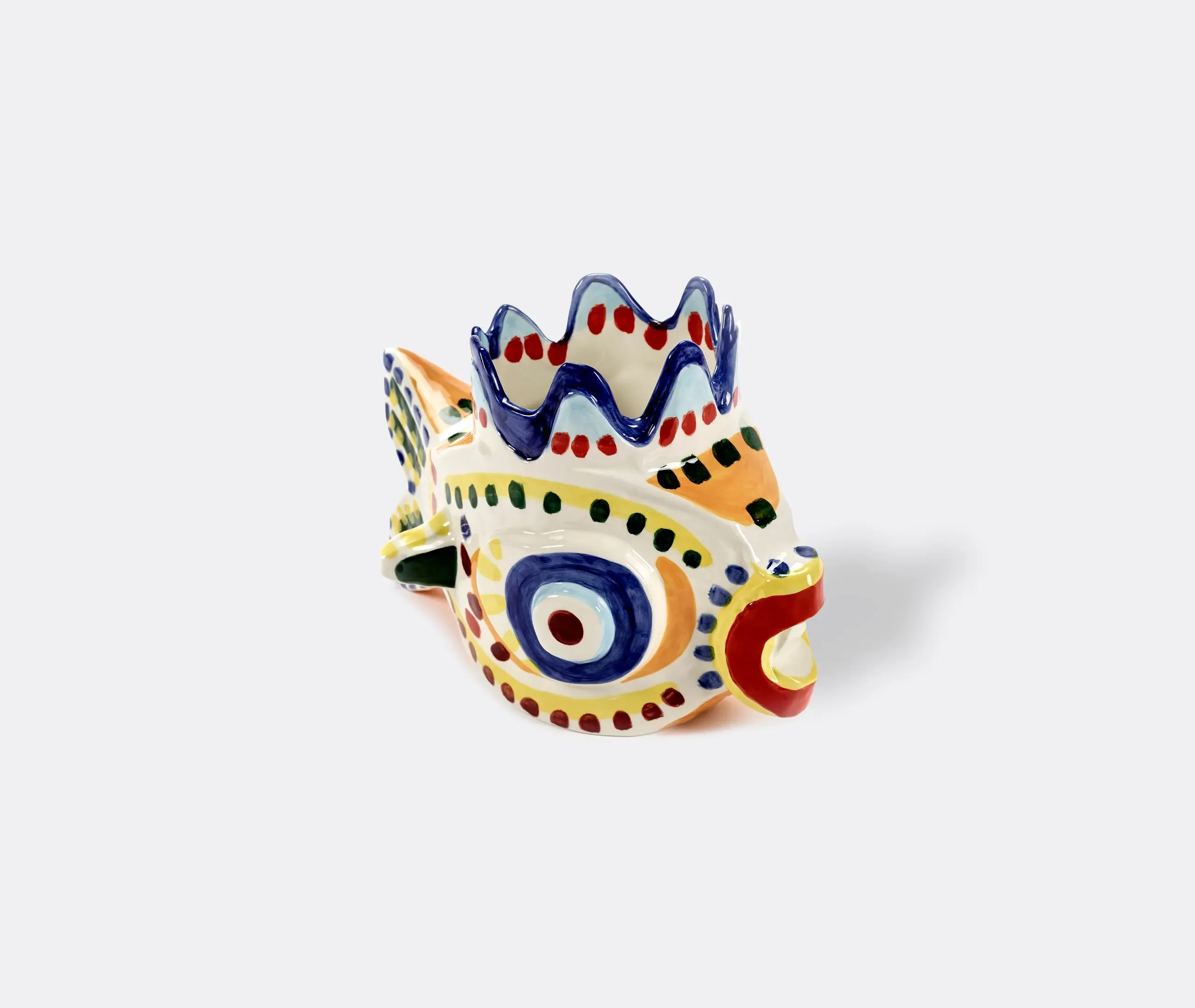 Fish-Shaped Vase Hand-Painted - Multicolor, Stoneware