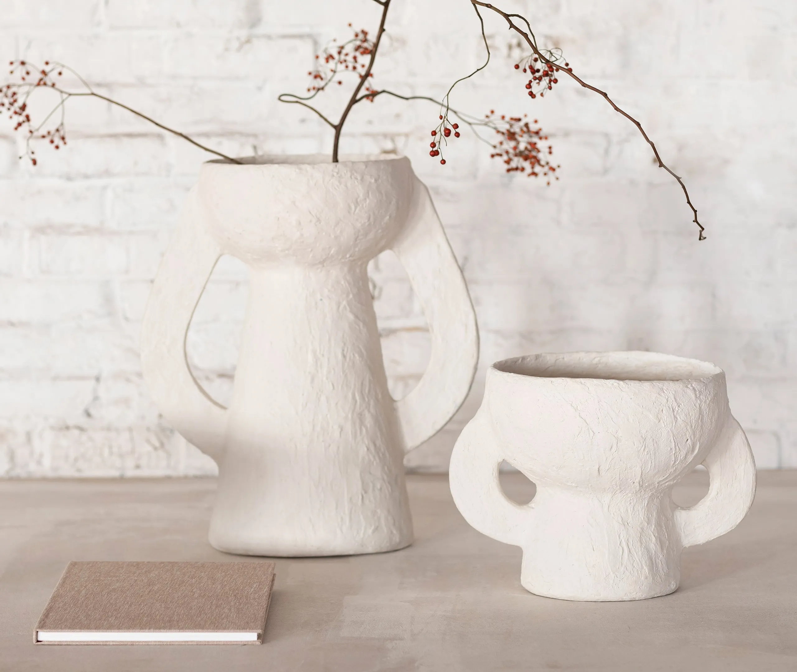 Large Earth Vase - White, Papier Mâché