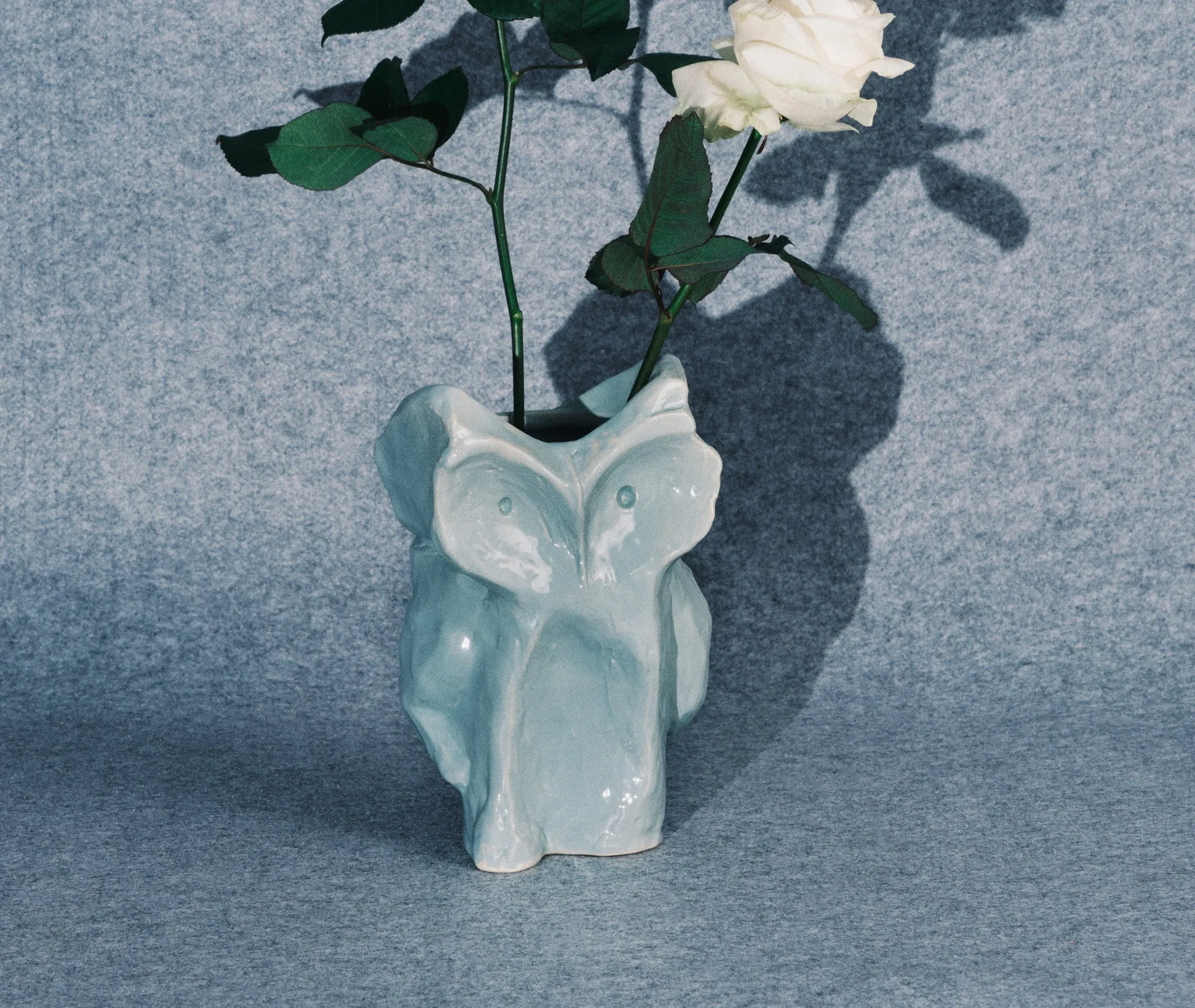Large Owl Vase - Light Blue, Ceramic