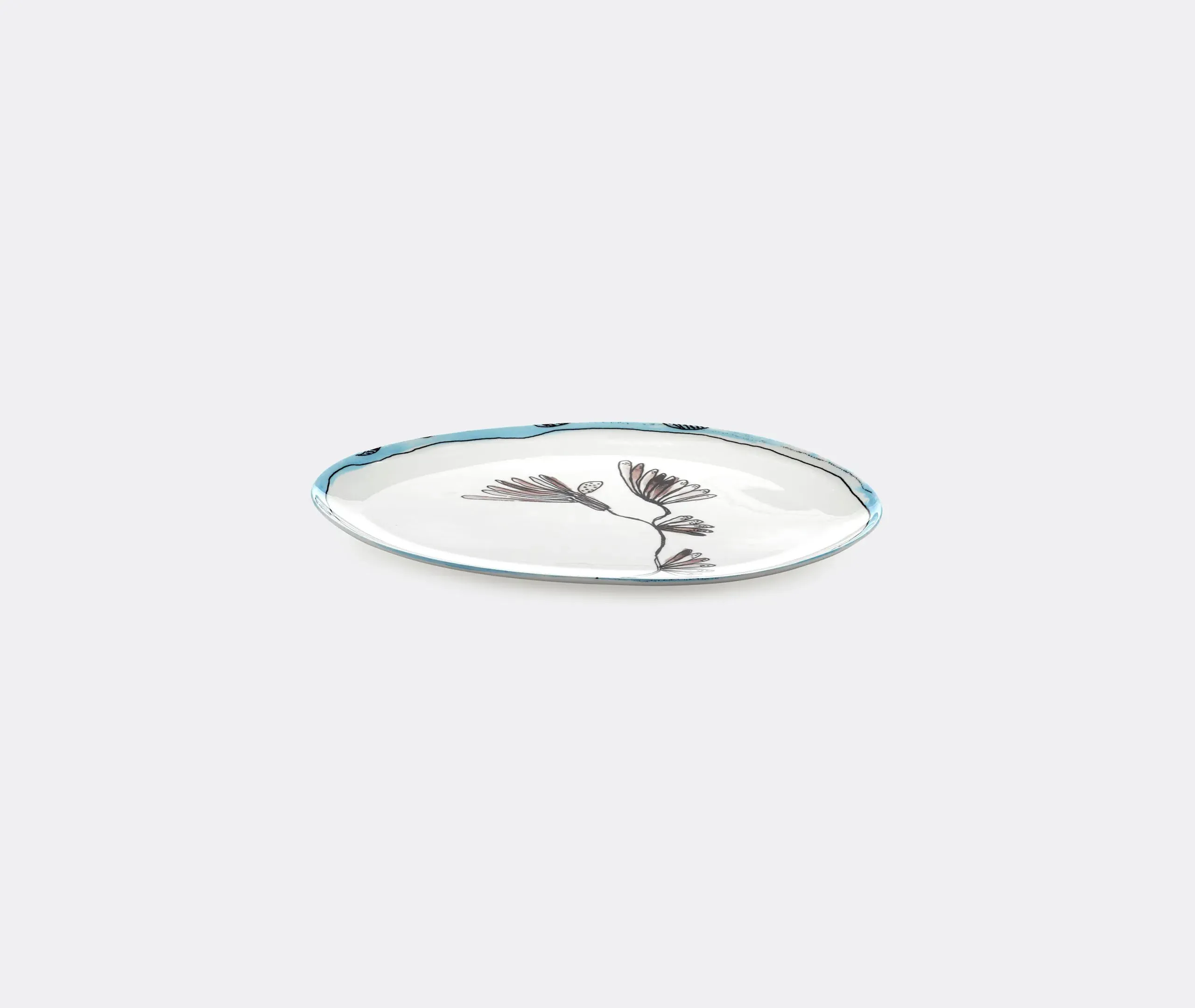 Marni Camelia Aubergine Oval Plate - Multicolor, Bone China