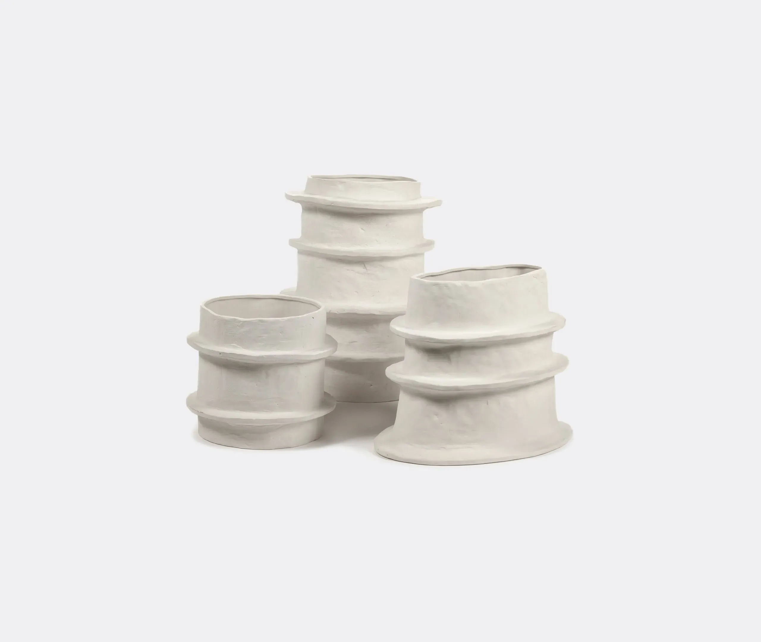 Medium Flower Pot with Ring Pattern - Beige