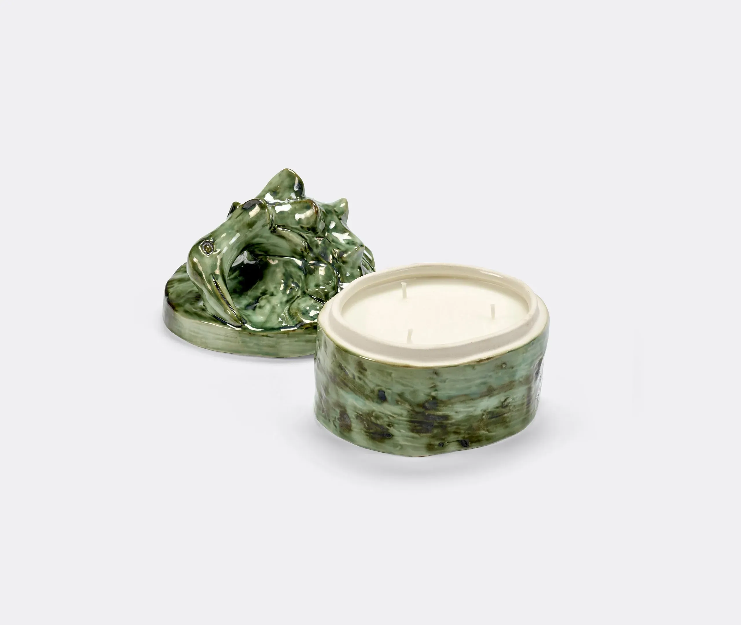 Medium Scented Candle with Bird Lid - Green Ceramic