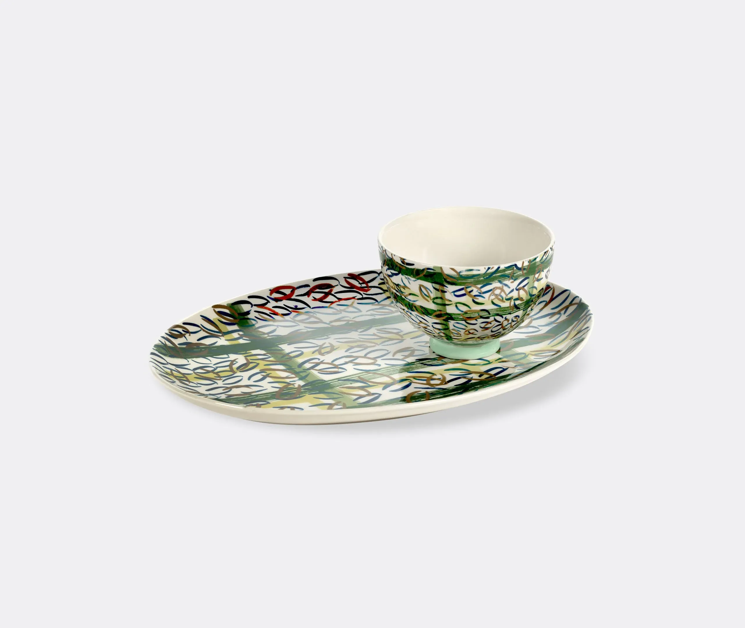 Oval Plate Japanese Design - Multicolor, Ceramic