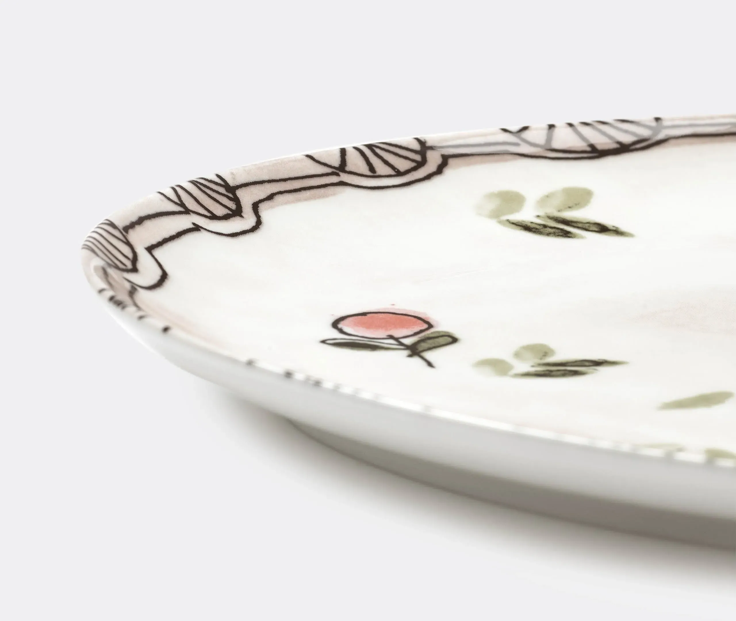 Oval Plate with Floral Motif - Multicolor, Porcelain