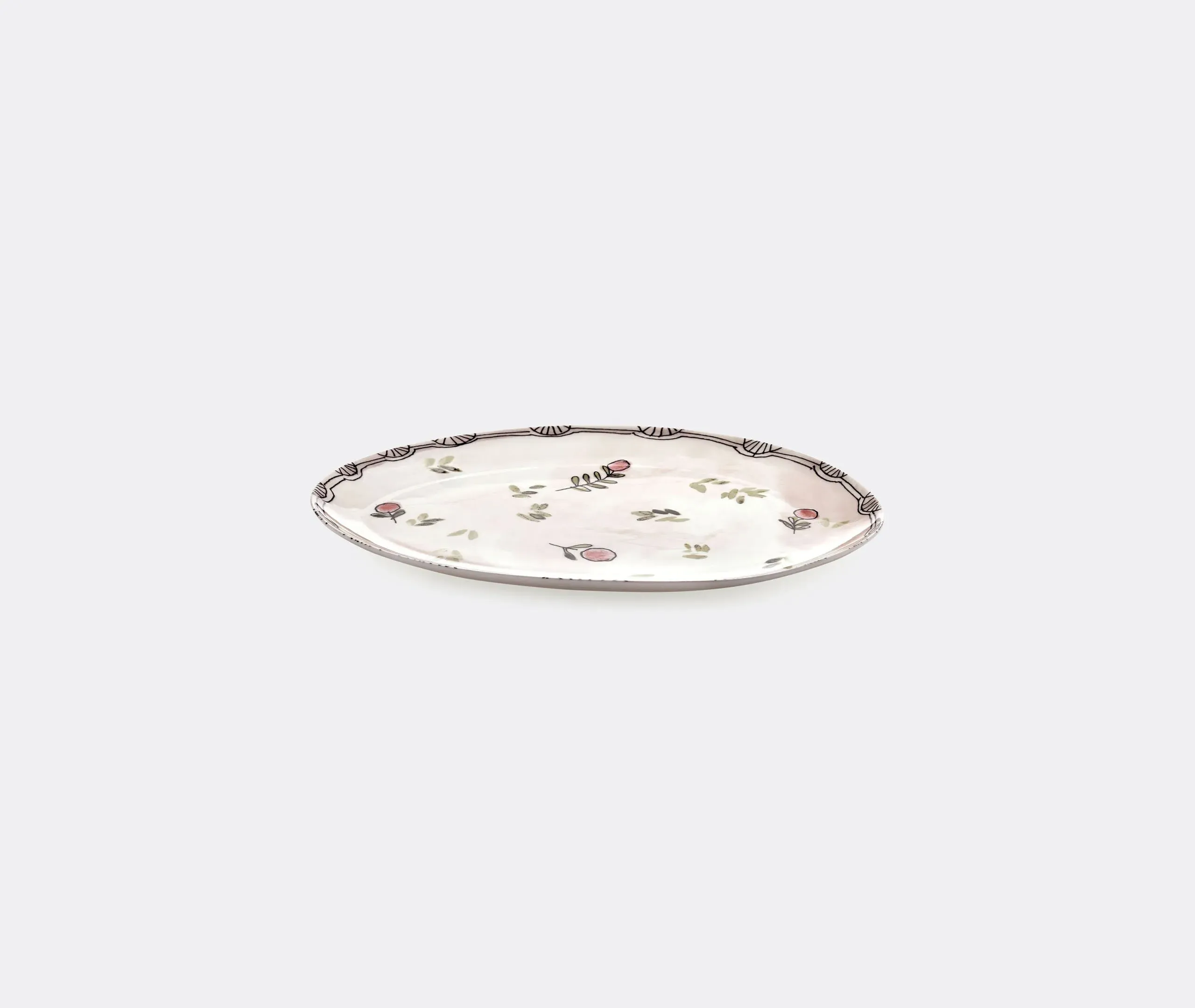 Oval Plate with Floral Motif - Multicolor, Porcelain