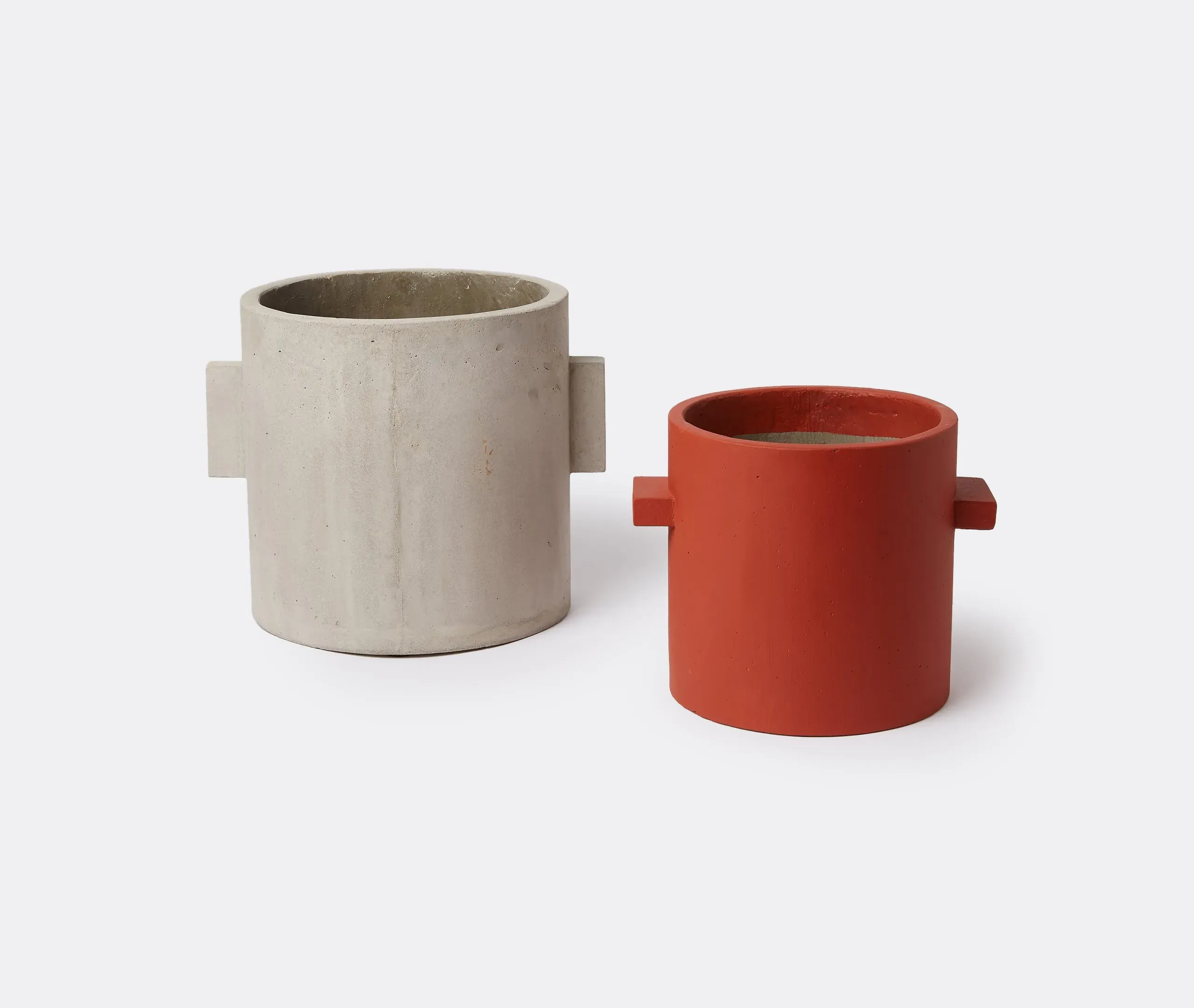 Round Plant Pot with Handles - Grey, Concrete