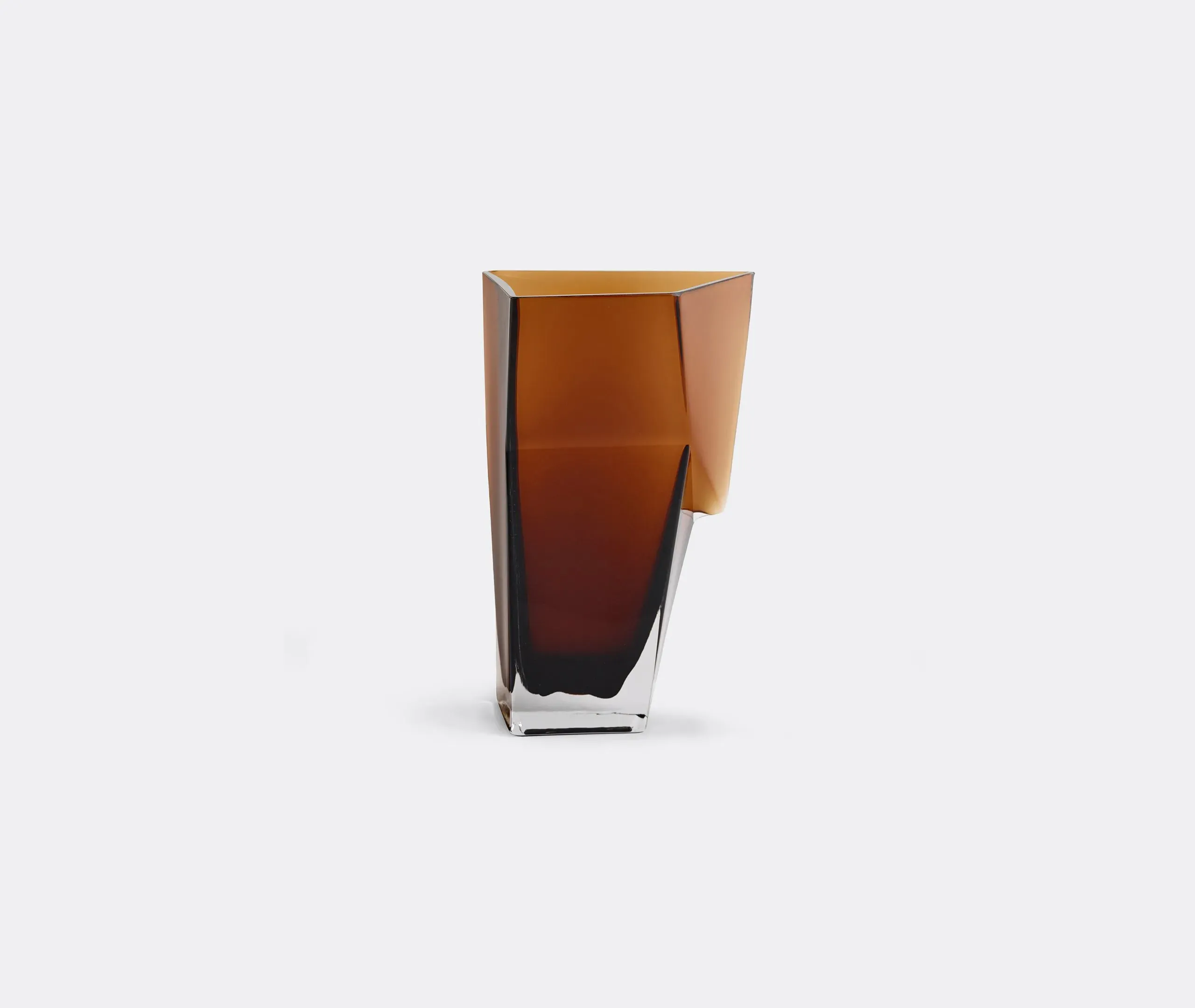Sculptural Vase with Angular Design - Brown, Glass