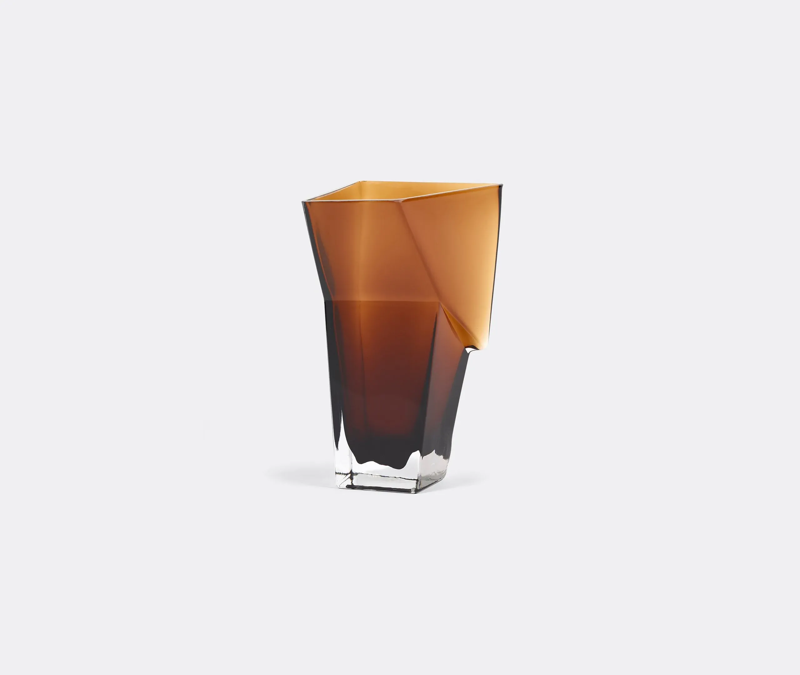 Sculptural Vase with Angular Design - Brown, Glass
