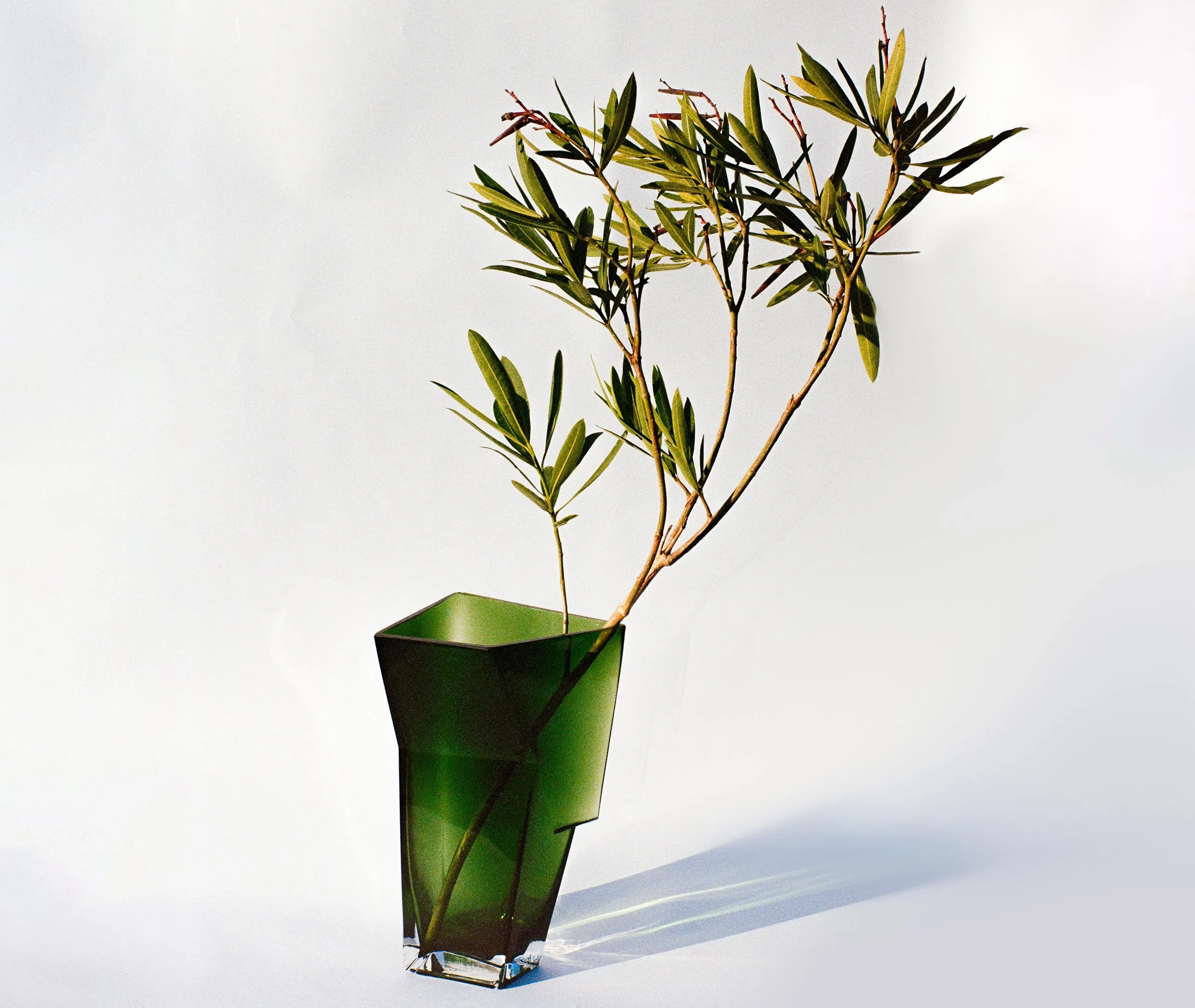 Sculptural Vase with Angular Design - Green, Glass