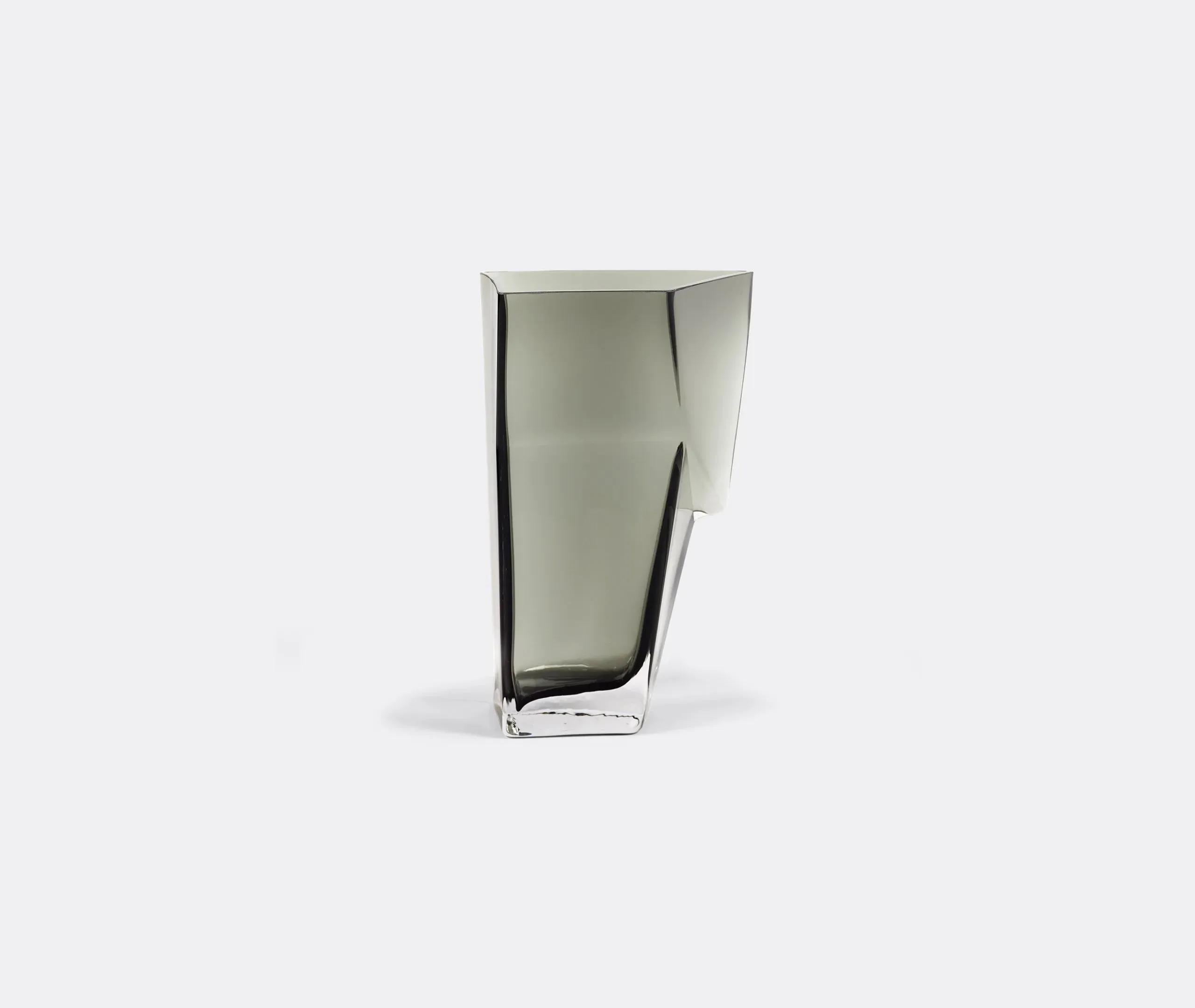 Sculptural Vase with Angular Design - Grey, Glass