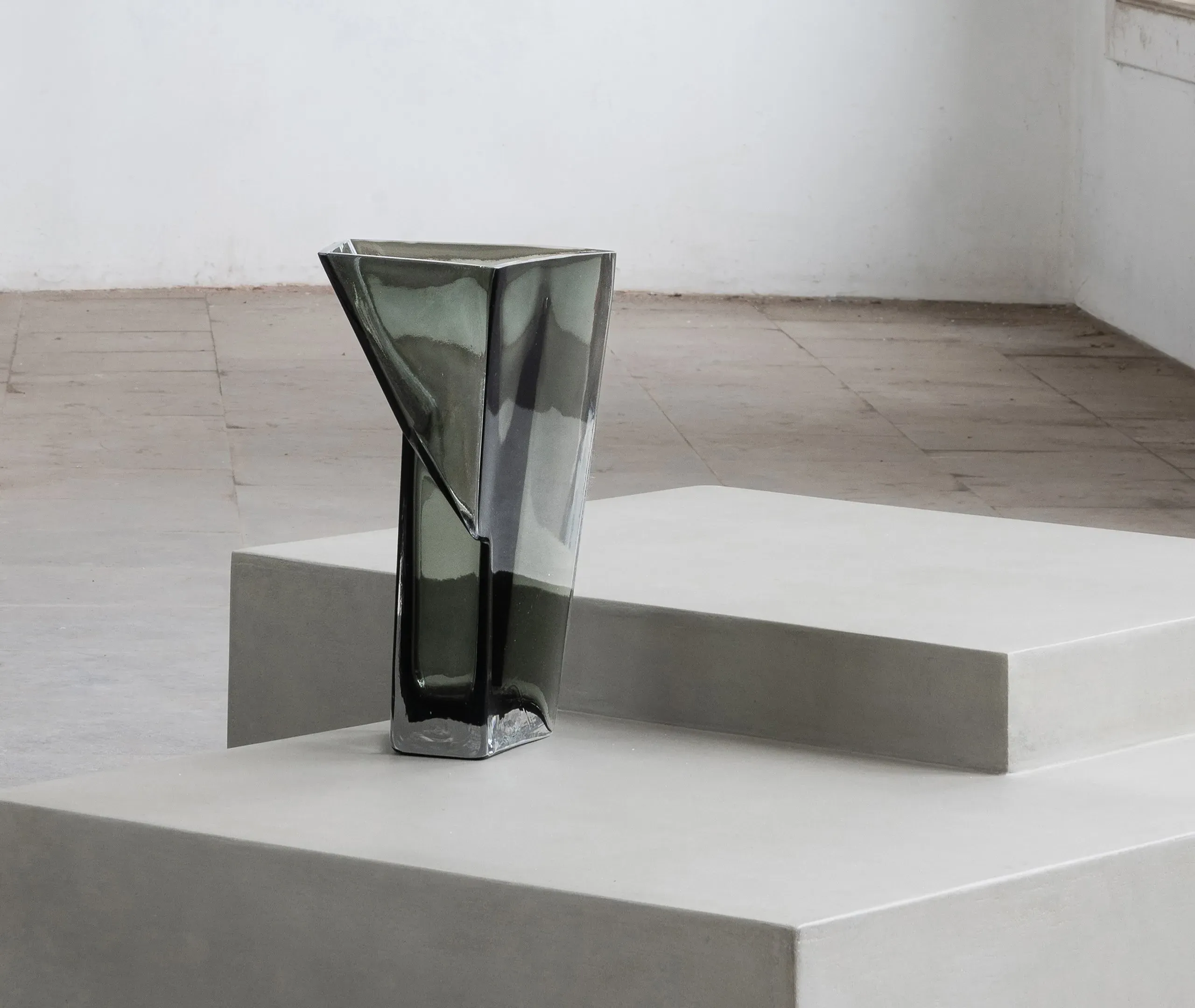 Sculptural Vase with Angular Design - Grey, Glass