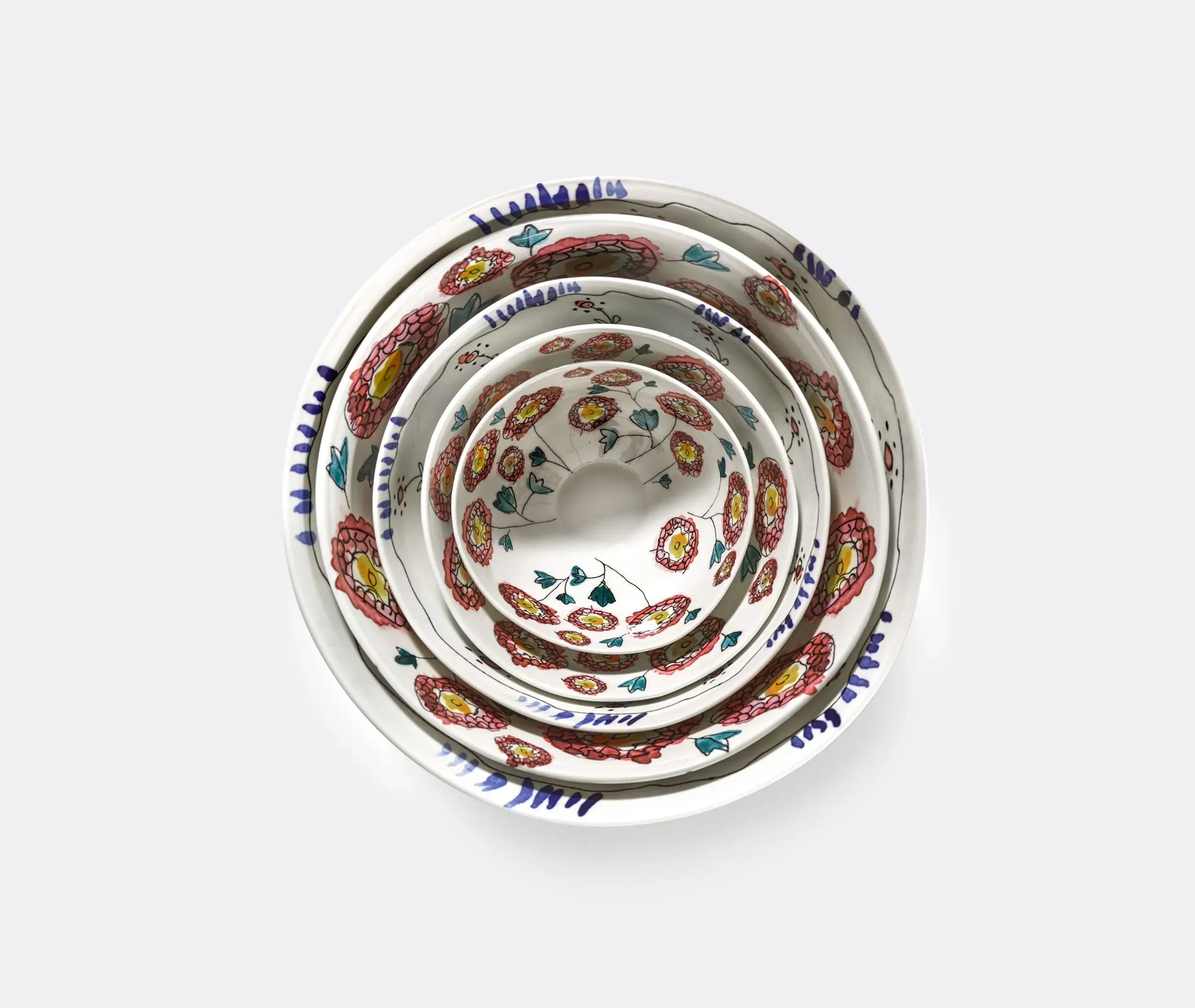 Serving Bowl with Floral Design - Multicolor