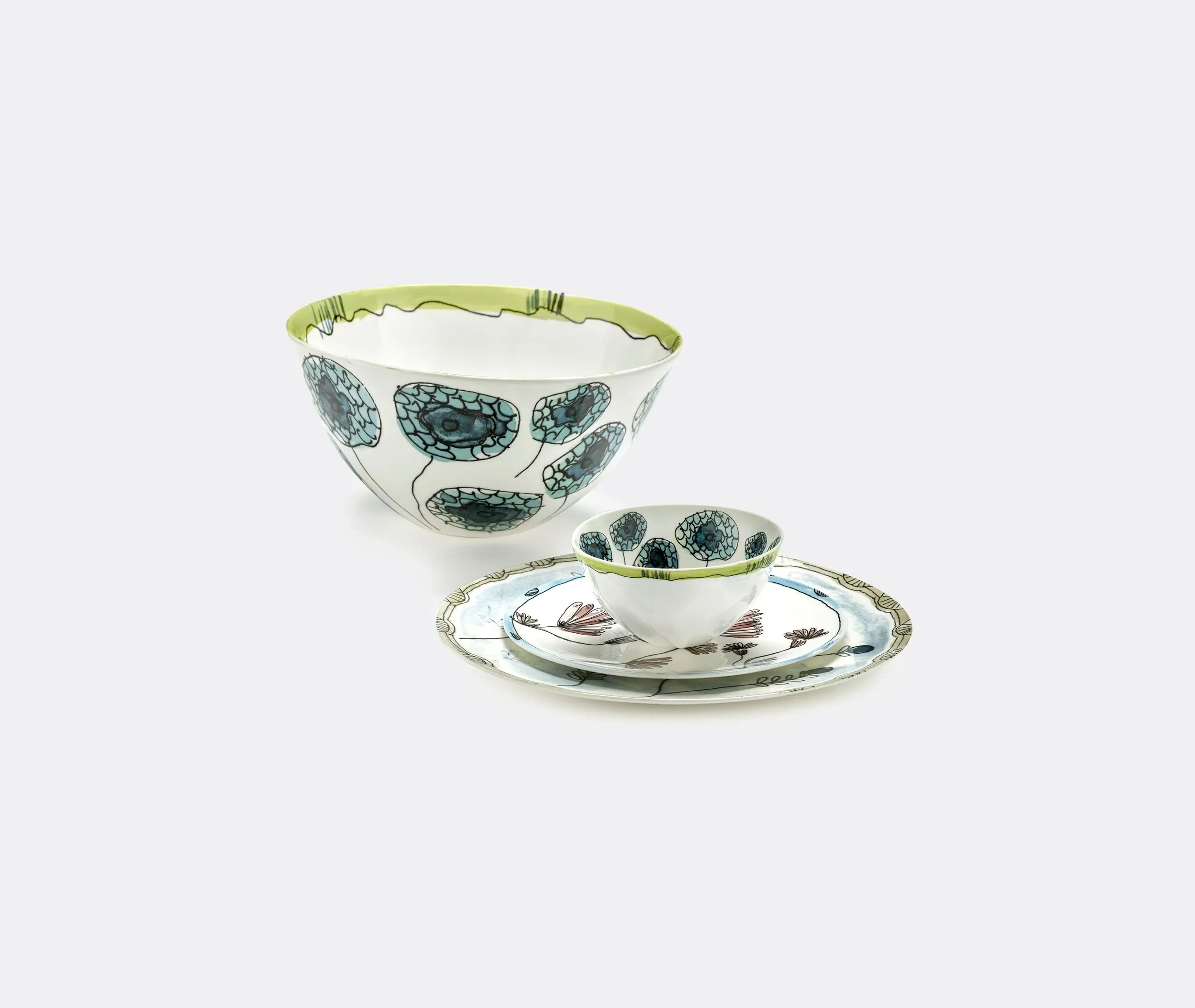 Serving Bowl with Floral Design - Multicolor, Porcelain