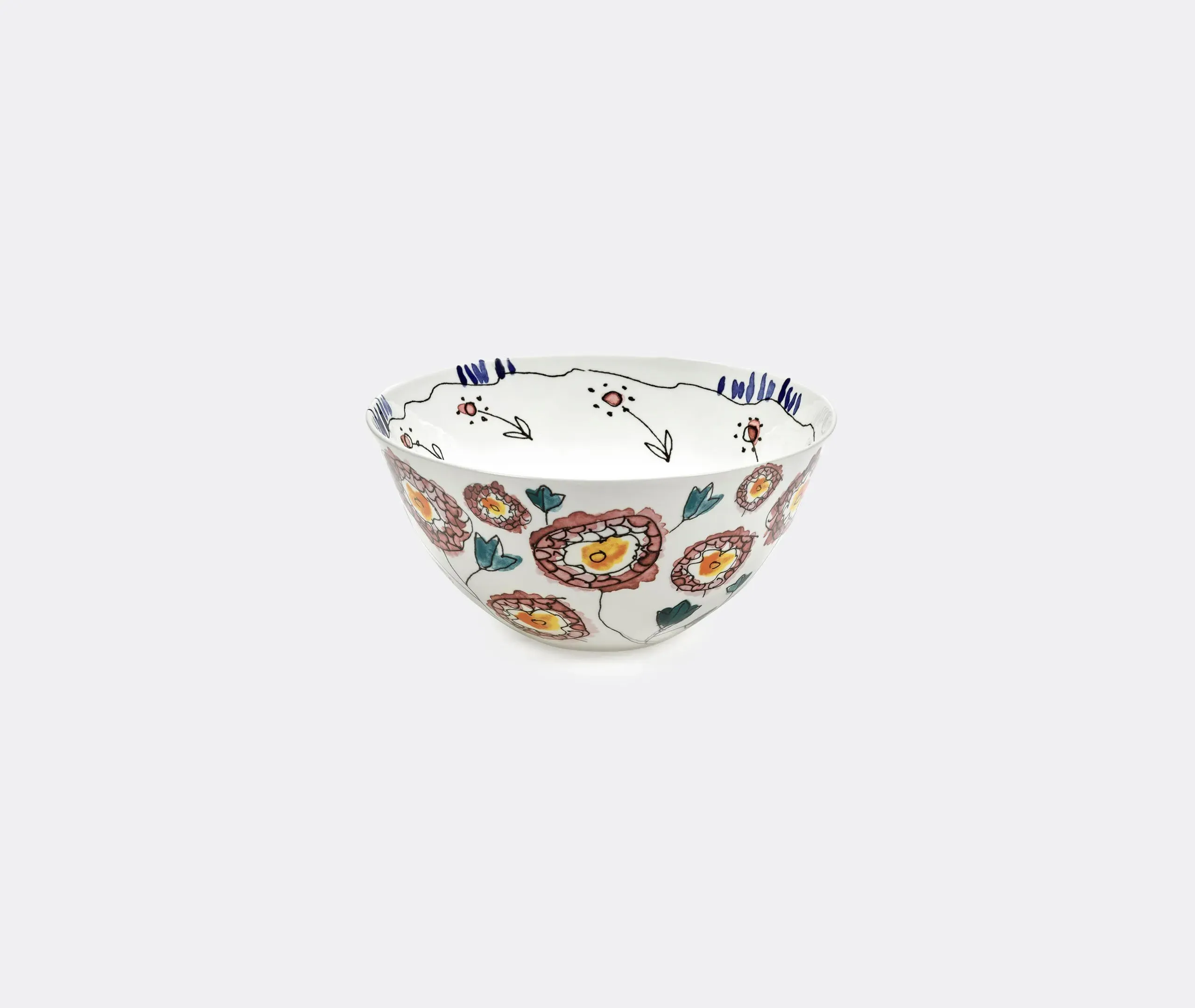 Serving Bowl with Floral Design - Multicolor