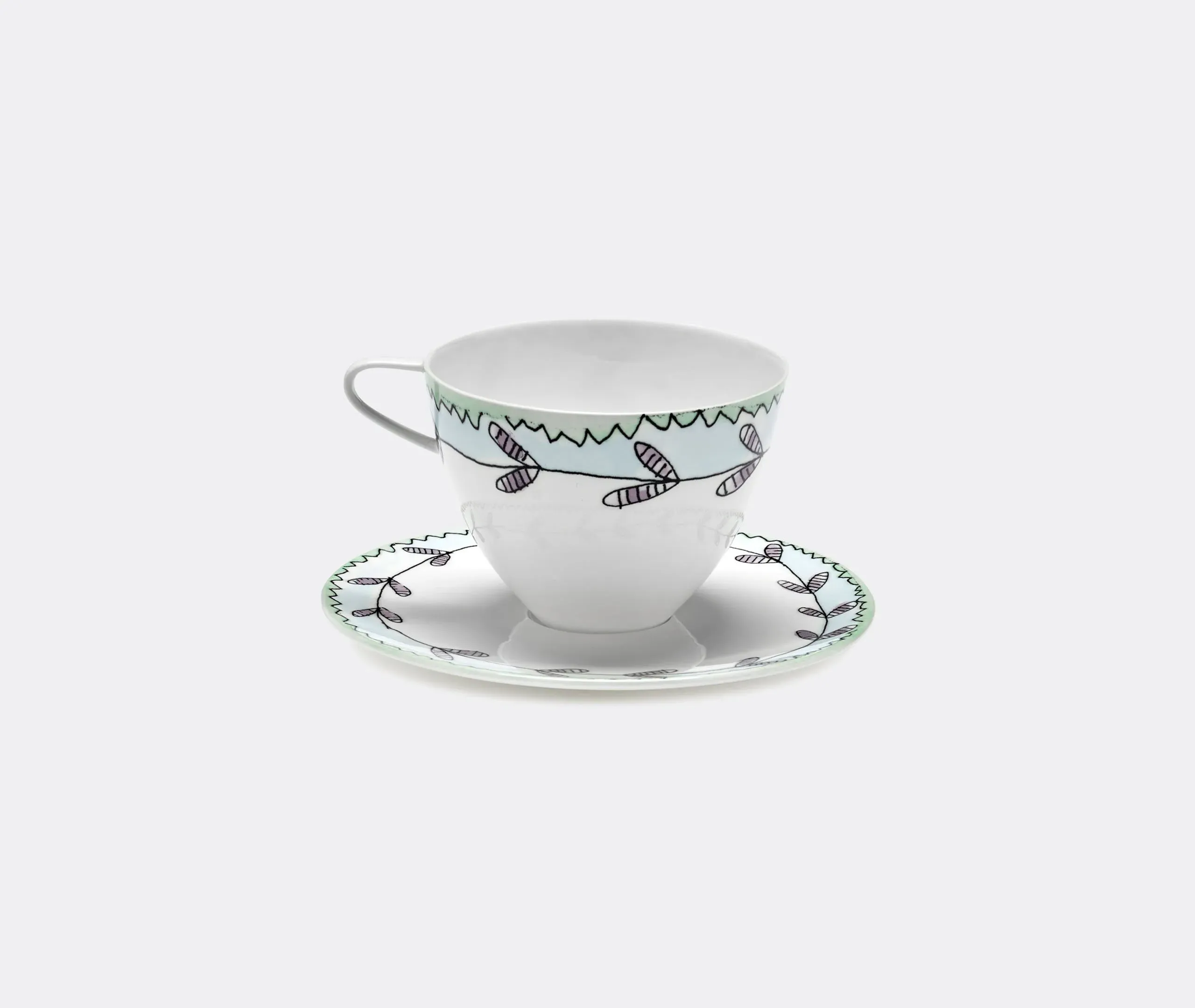 Set of 2 Cappuccino Cups & Saucers - Multicolor