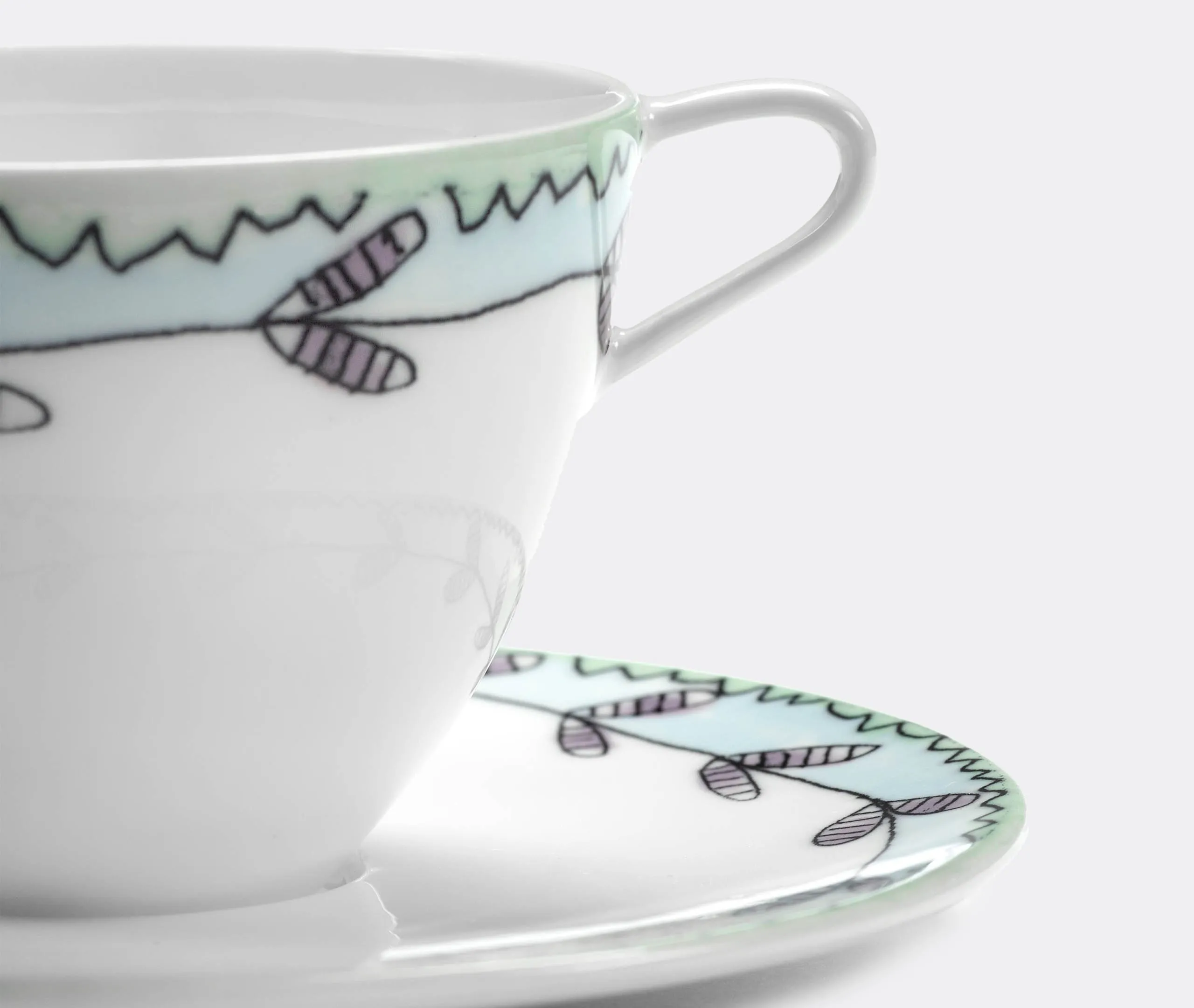 Set of 2 Coffee Cups & Saucers - Multicolor