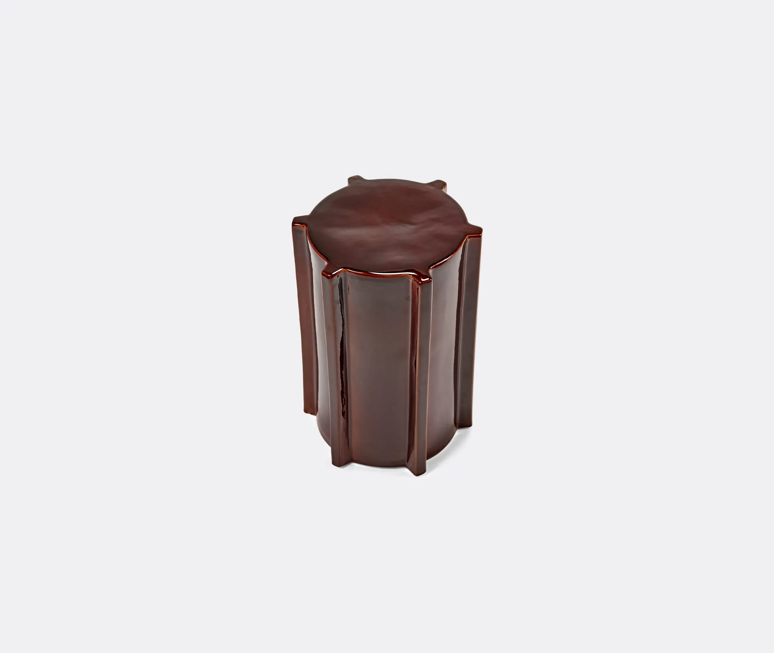 Side Table with Ribbed Design - Brown, Stone