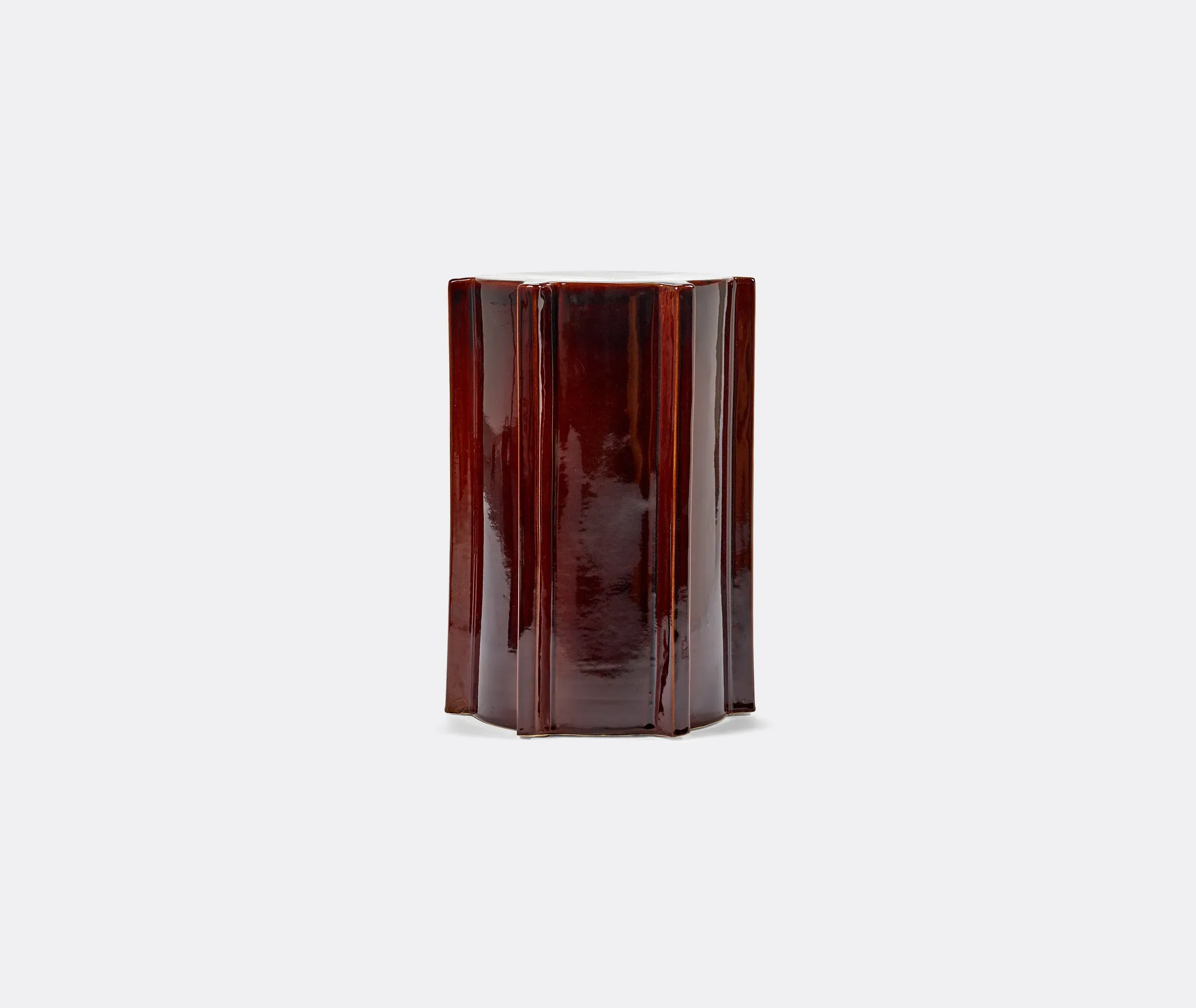 Side Table with Ribbed Design - Brown, Stone