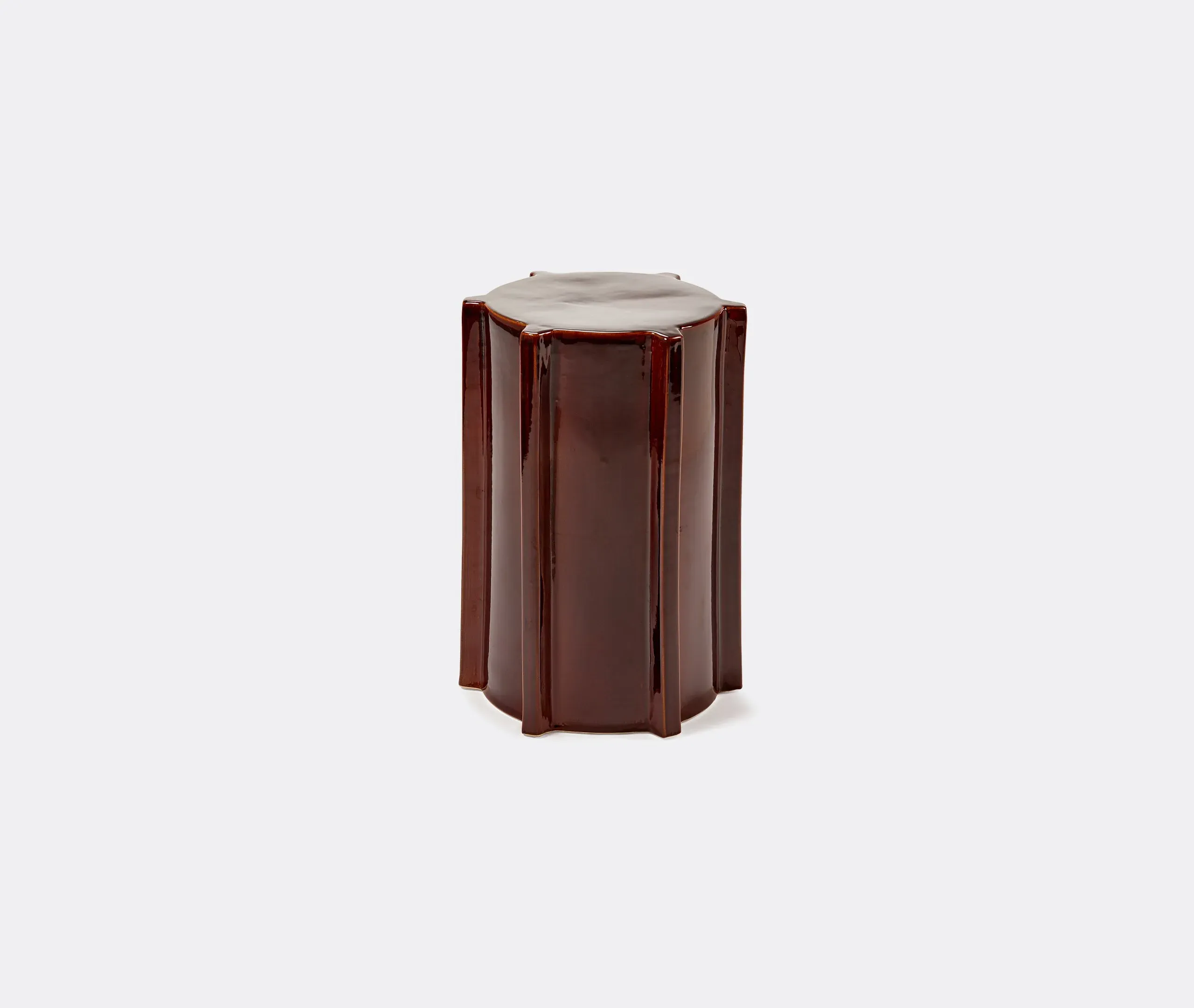 Side Table with Ribbed Design - Brown, Stone image
