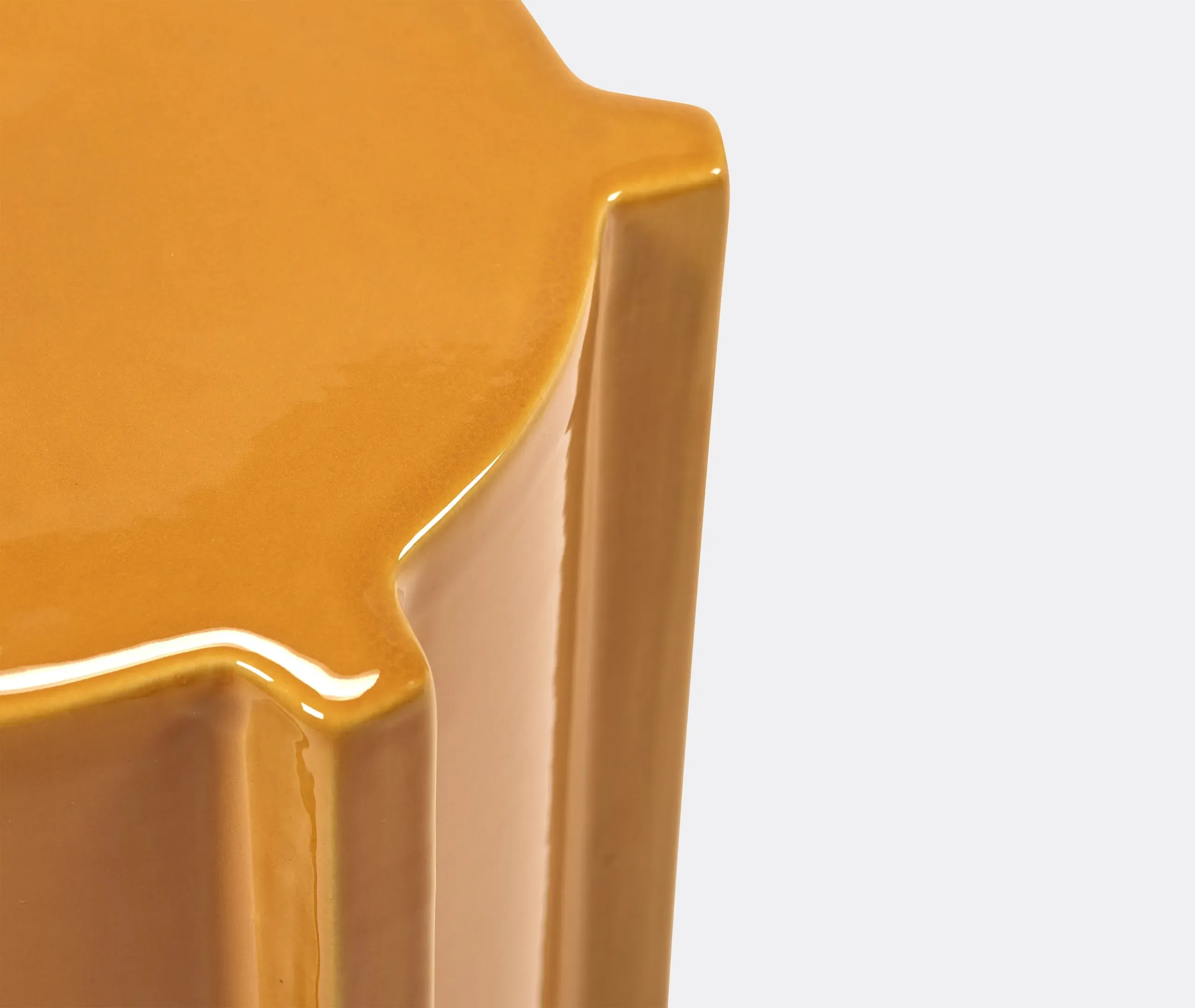 Side Table with Ribbed Design - Ocher, Stone