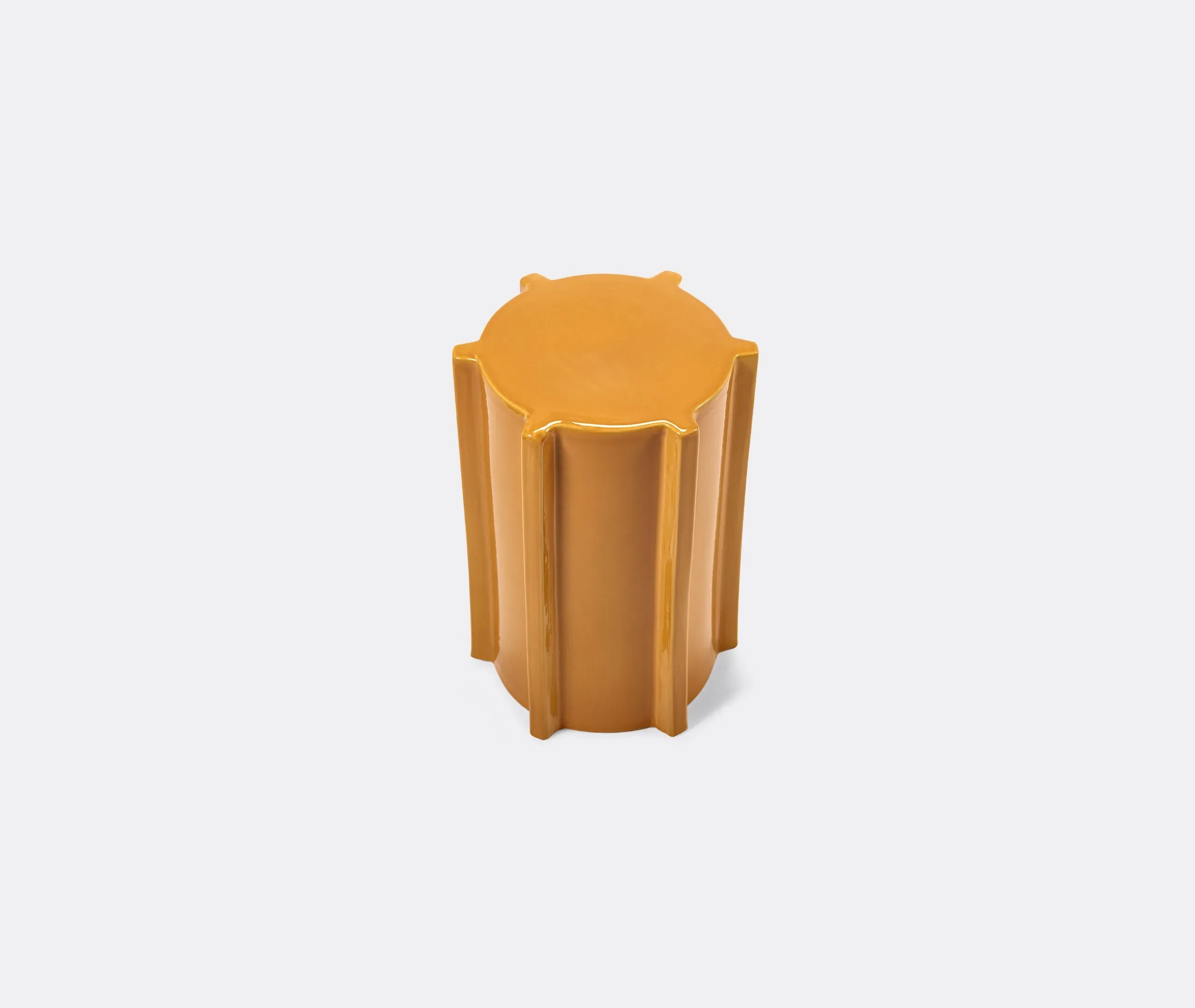 Side Table with Ribbed Design - Ocher, Stone