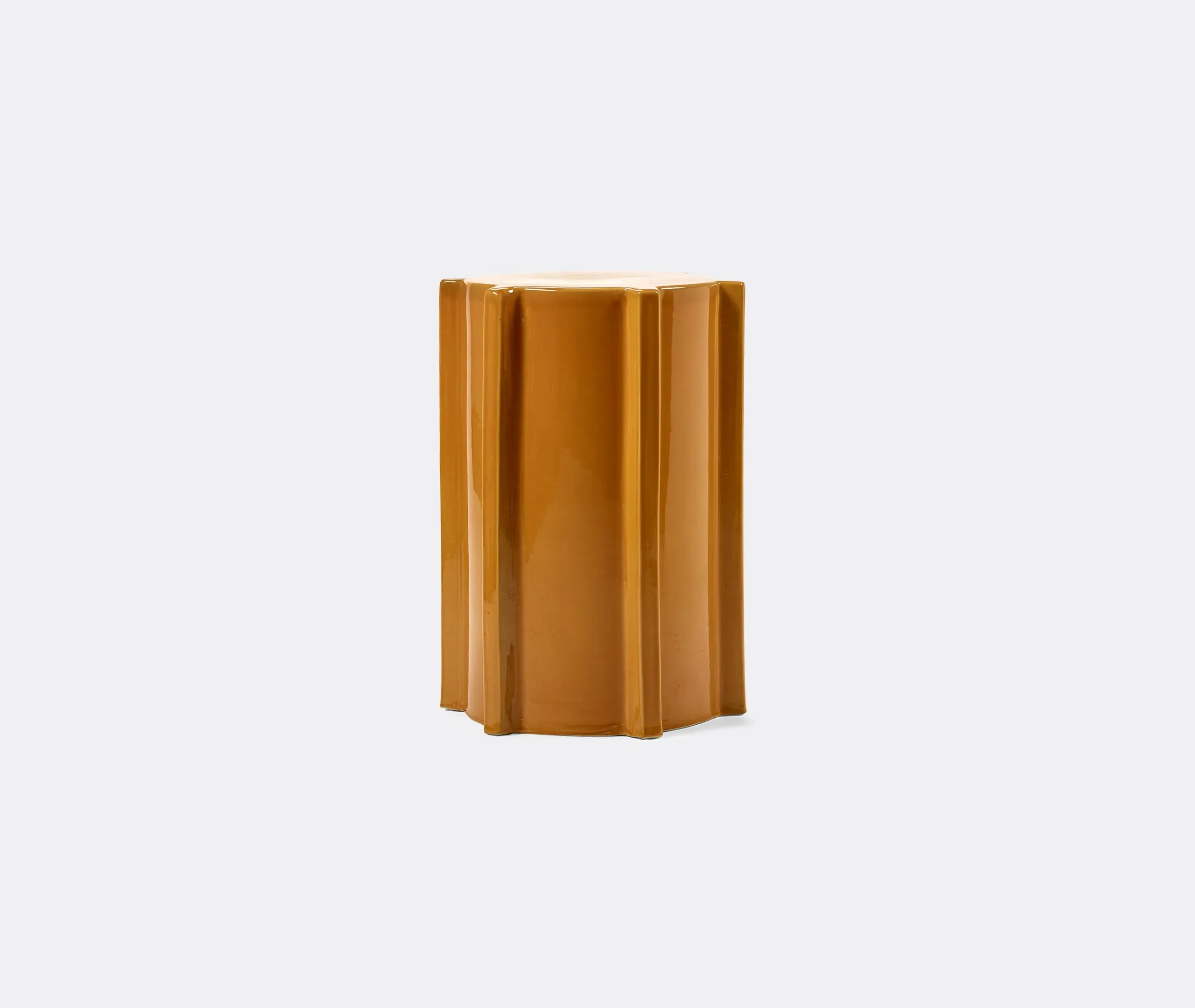 Side Table with Ribbed Design - Ocher, Stone