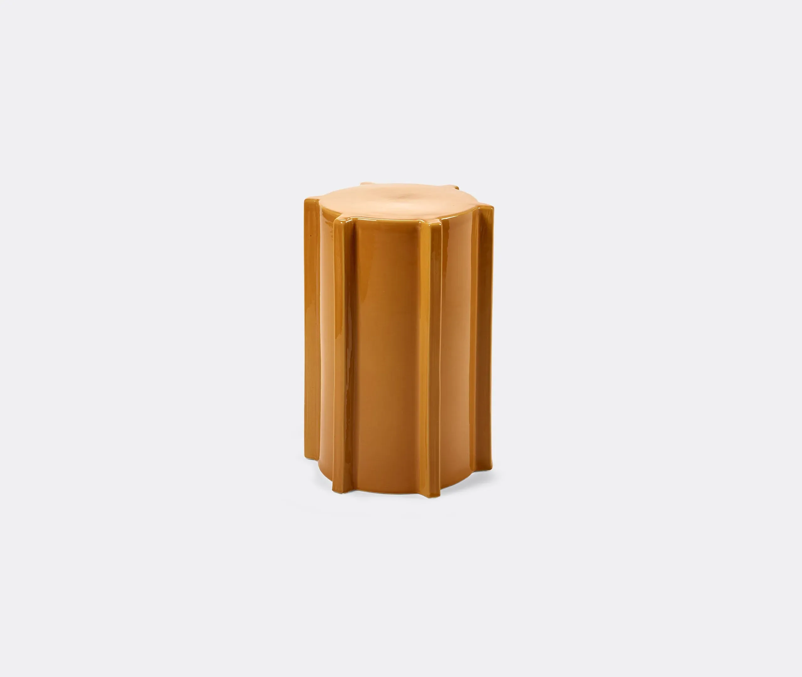 Side Table with Ribbed Design - Ocher, Stone