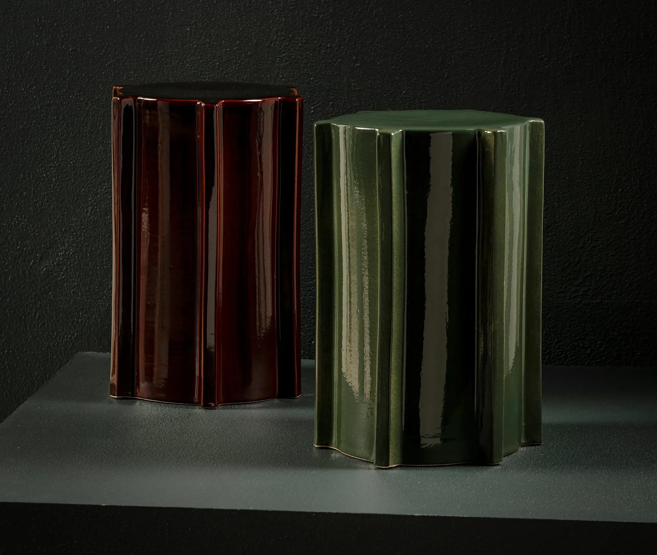 Side Table with Ribs - Green, Glazed Stone