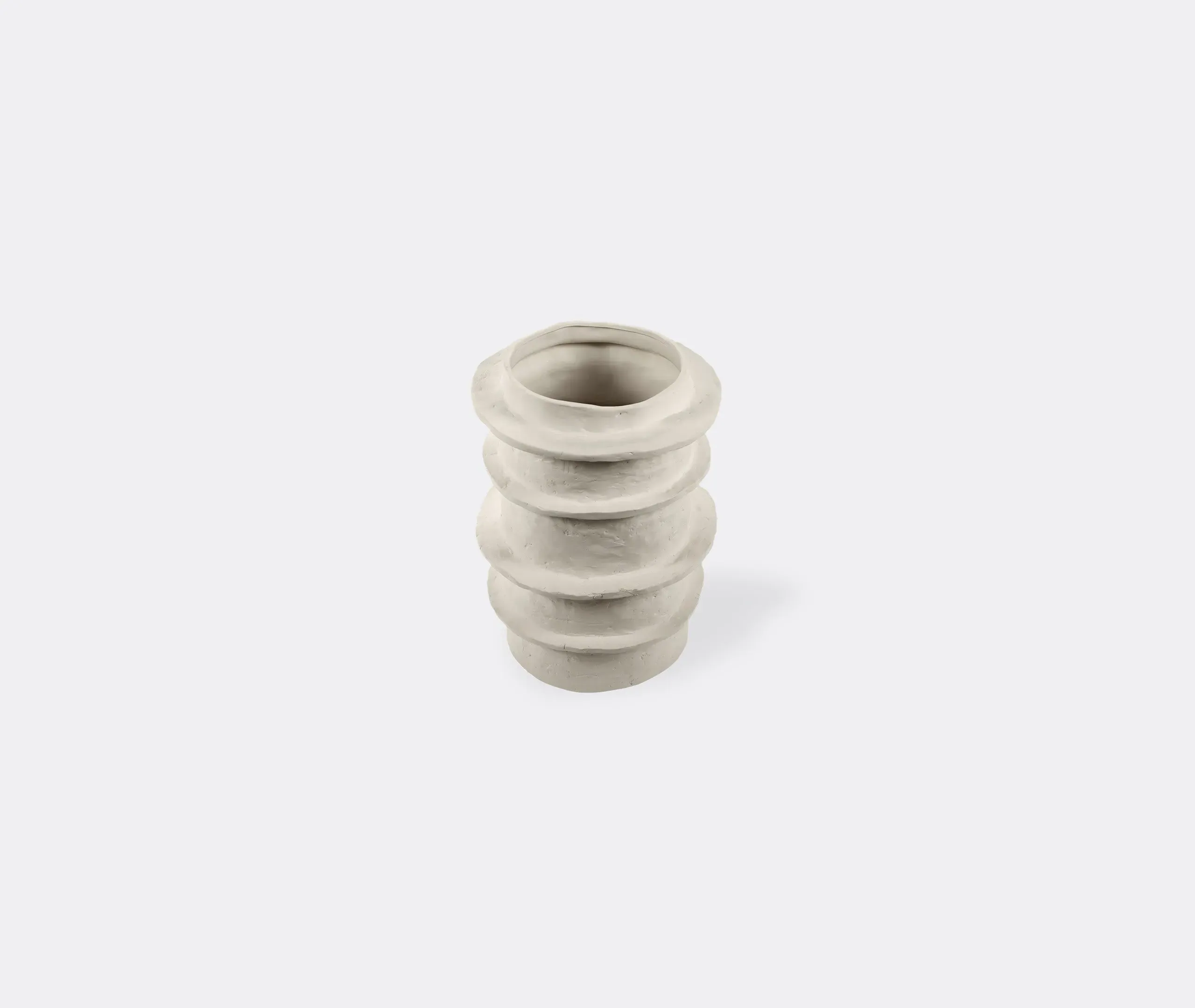 Small Flower Pot with Textured Rings - Beige