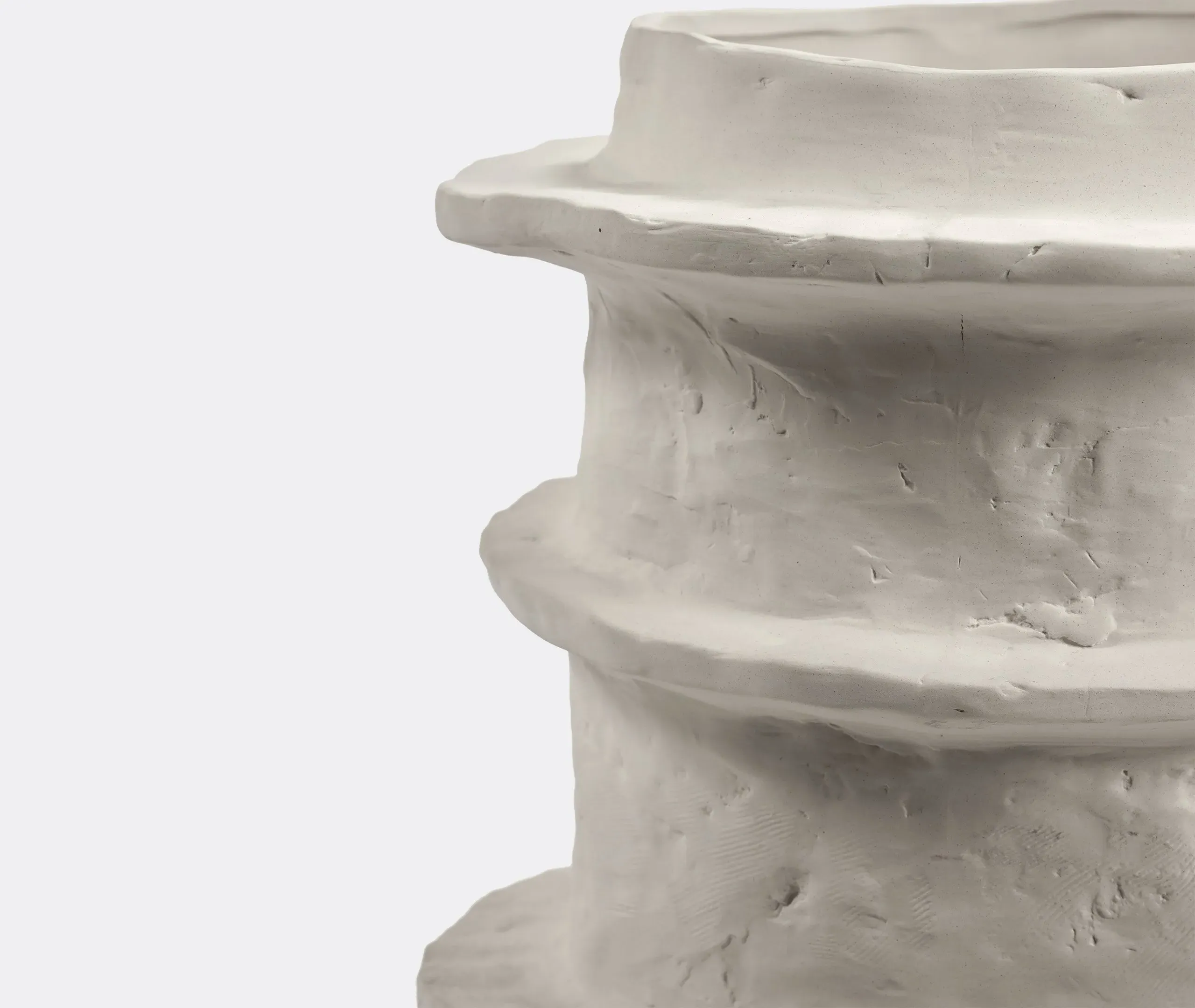 Small Flower Pot with Textured Rings - Beige