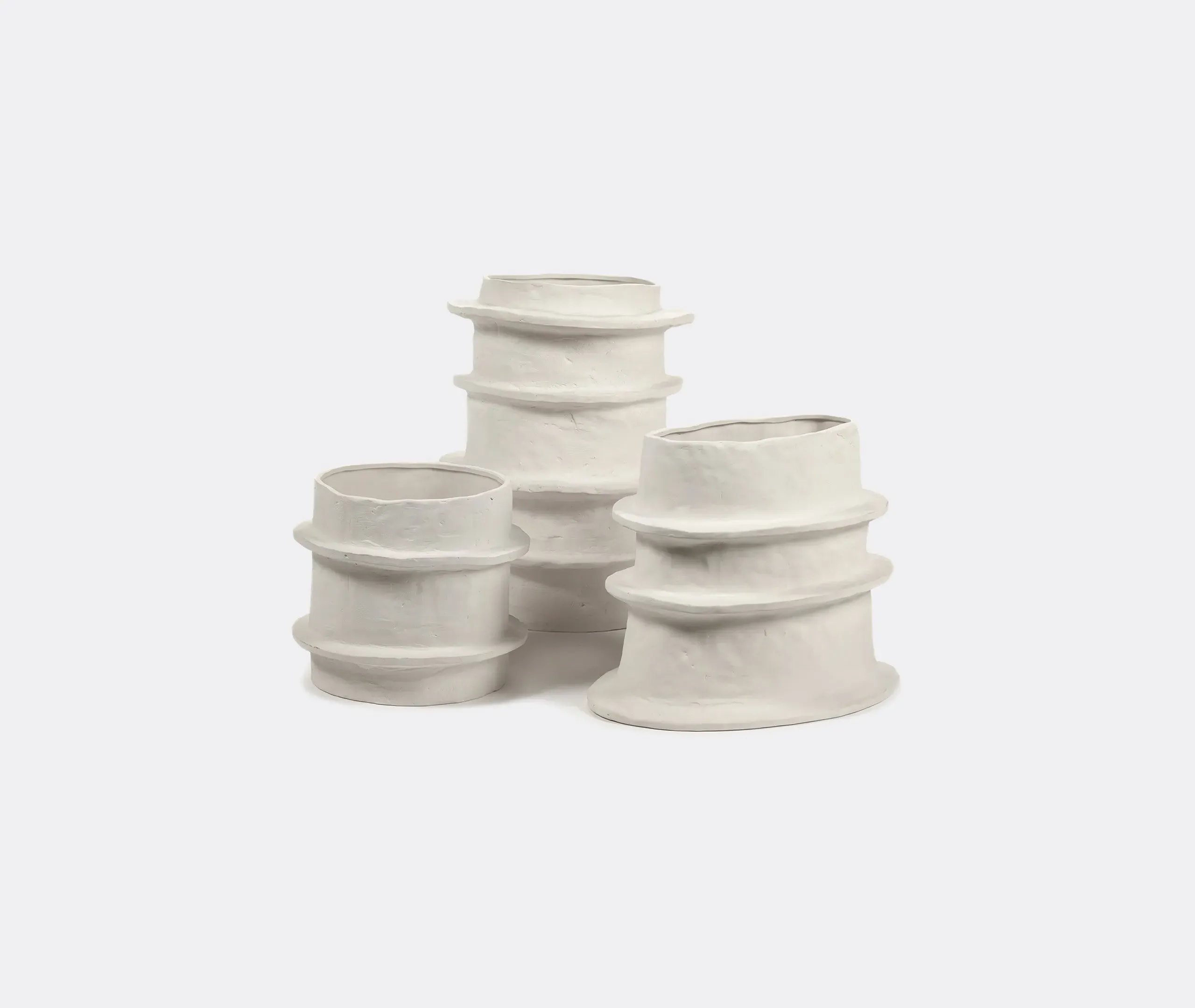 Small Flower Pot with Textured Rings - Beige