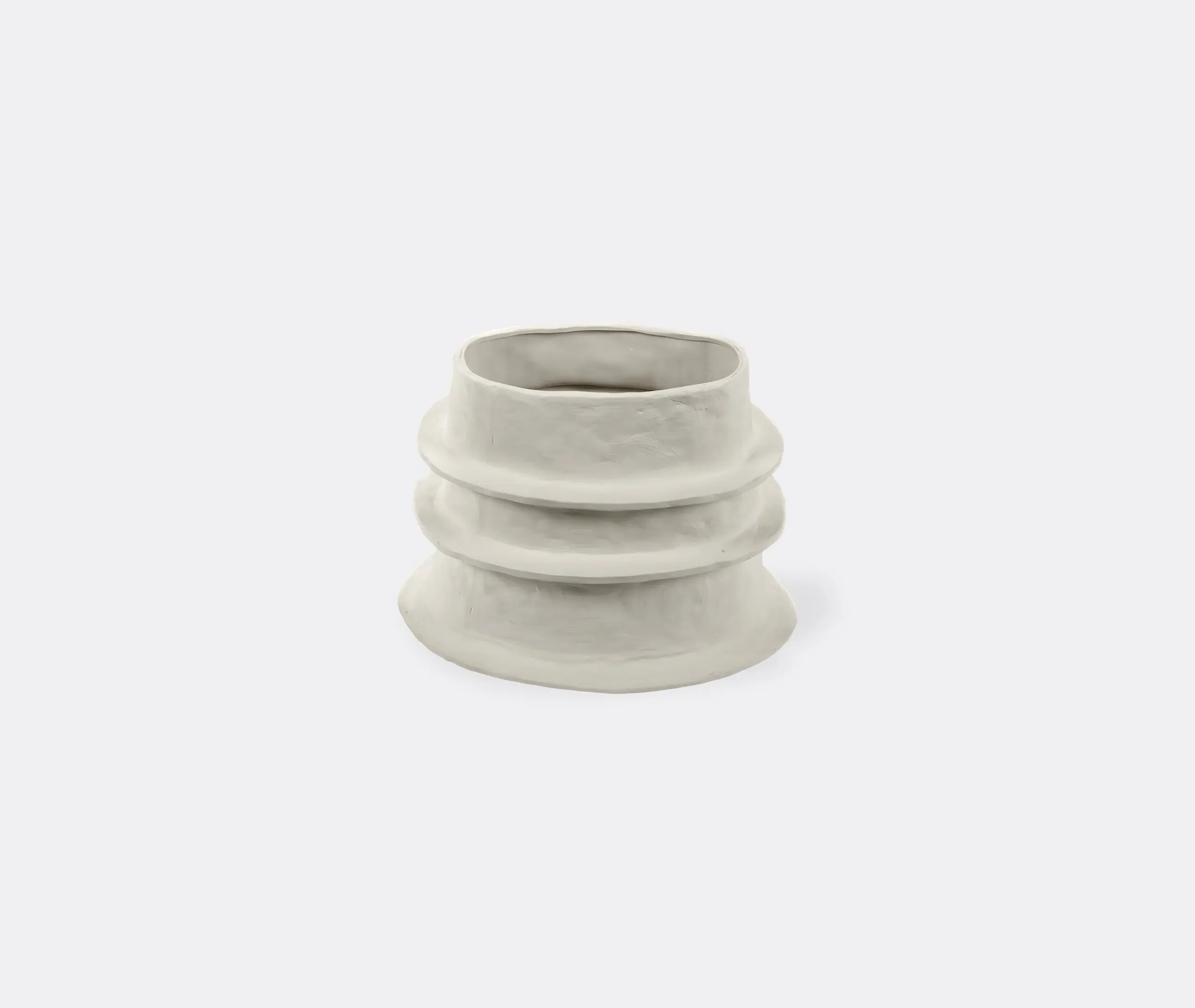 Small Flower Pot with Textured Rings - Beige
