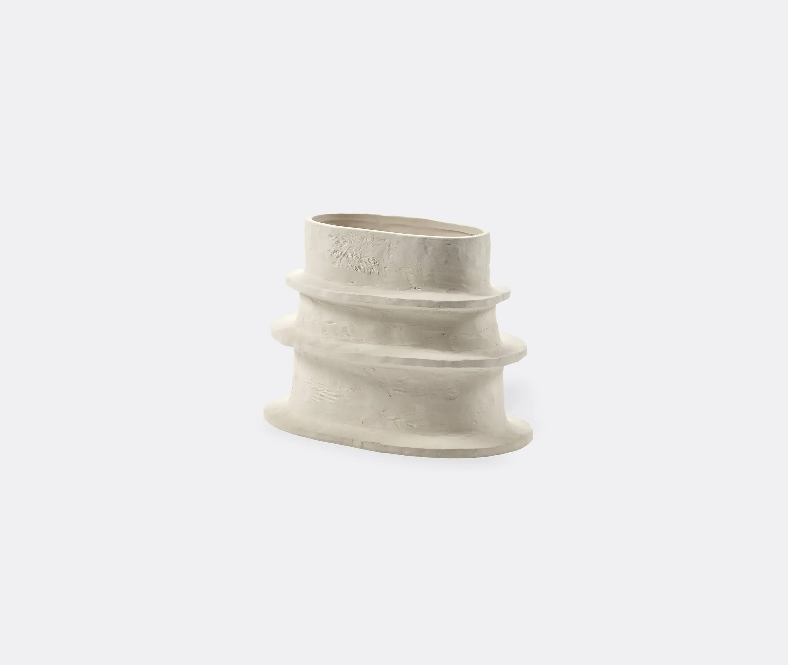Small Flower Pot with Textured Rings - Beige