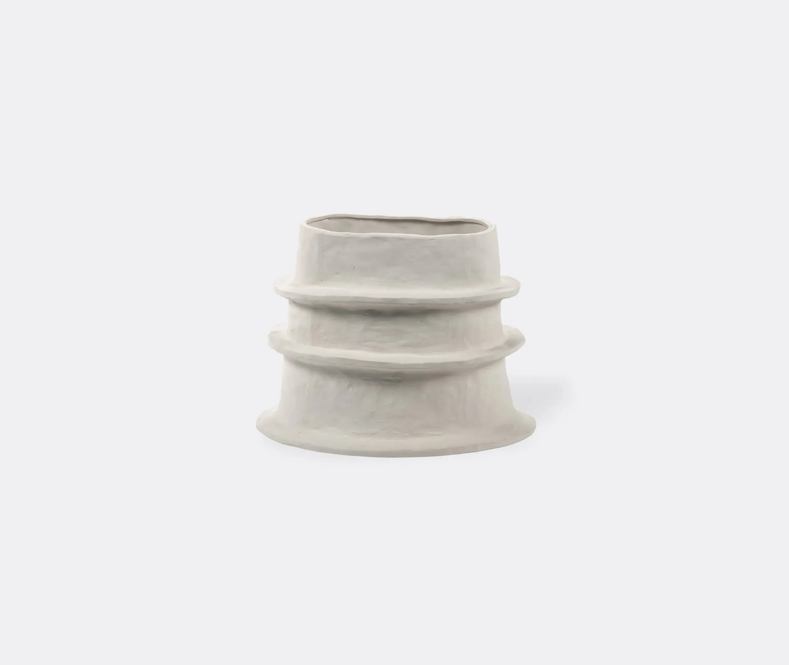 Small Flower Pot with Textured Rings - Beige image