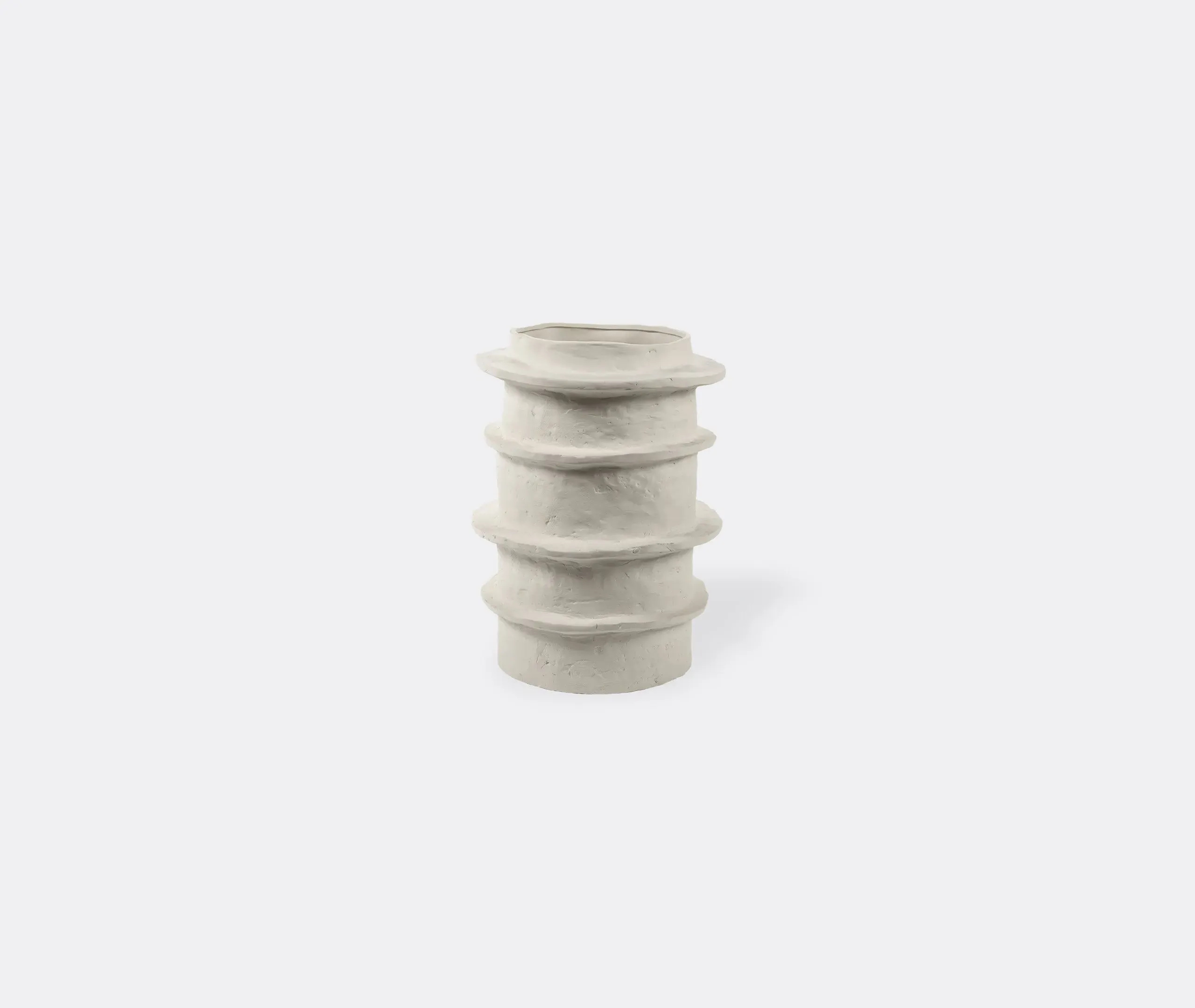 Small Flower Pot with Textured Rings - Beige