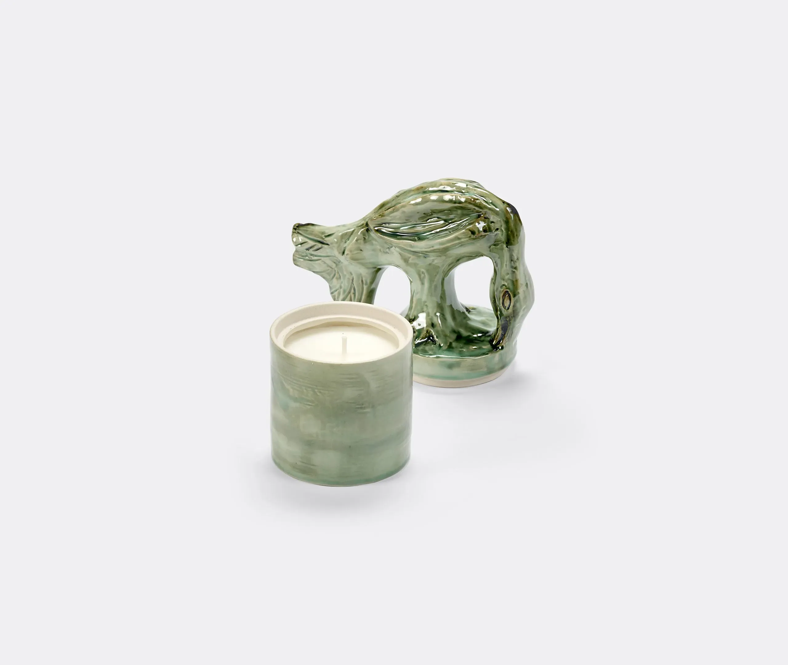 Small Scented Candle with Bird Lid - Green Ceramic