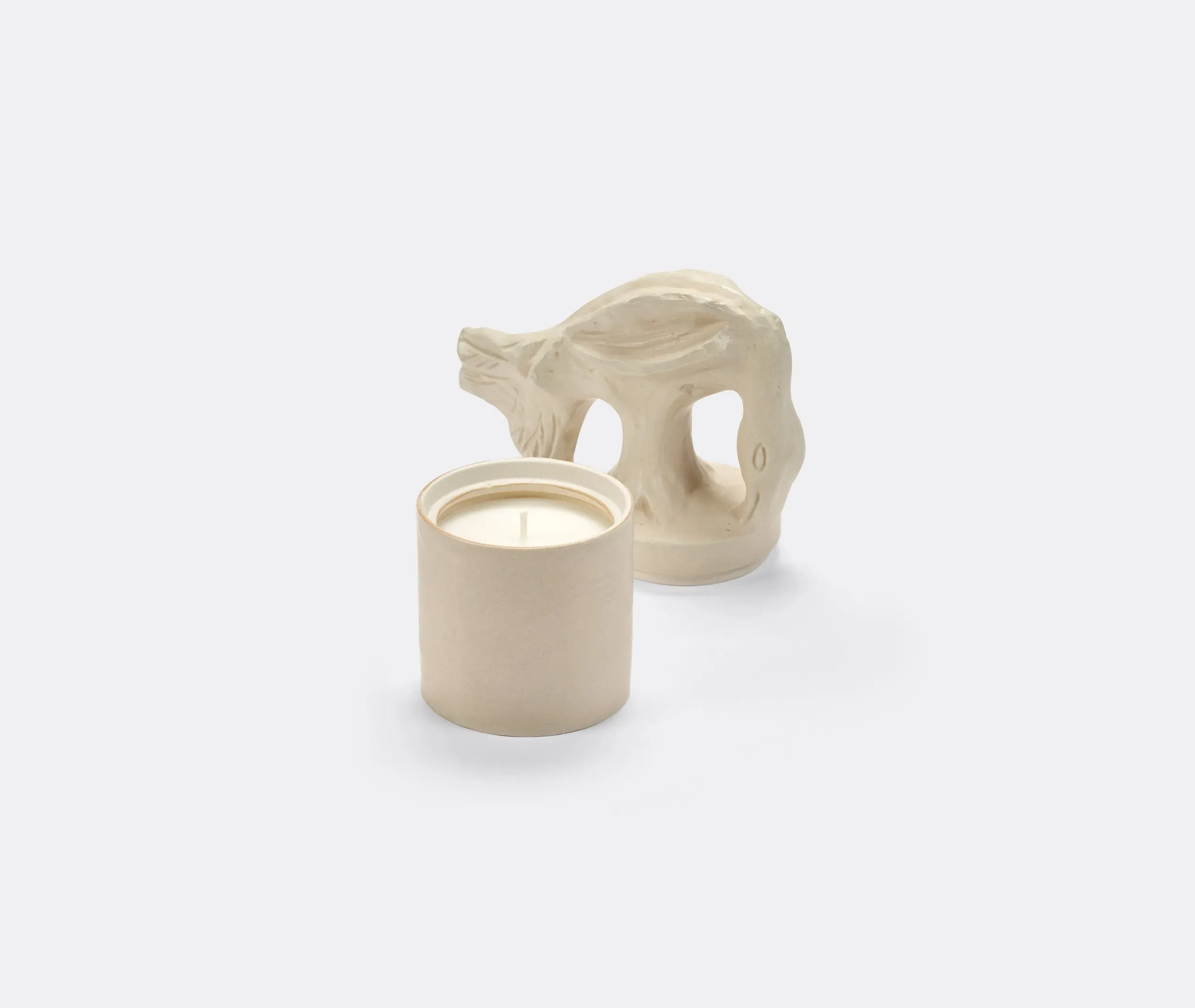 Small Scented Candle with Bird Lid - Ivory, Ceramic