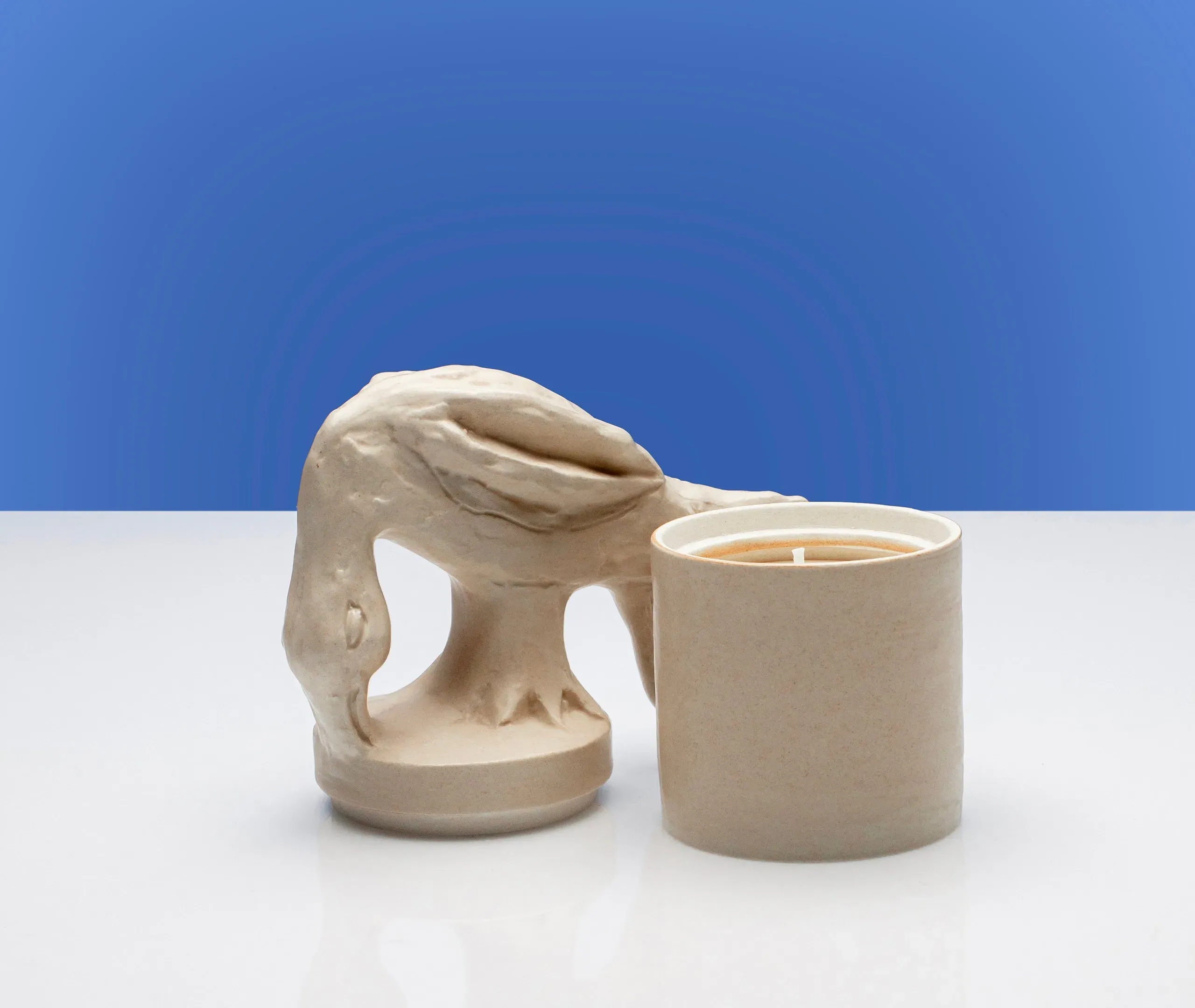 Small Scented Candle with Bird Lid - Ivory, Ceramic