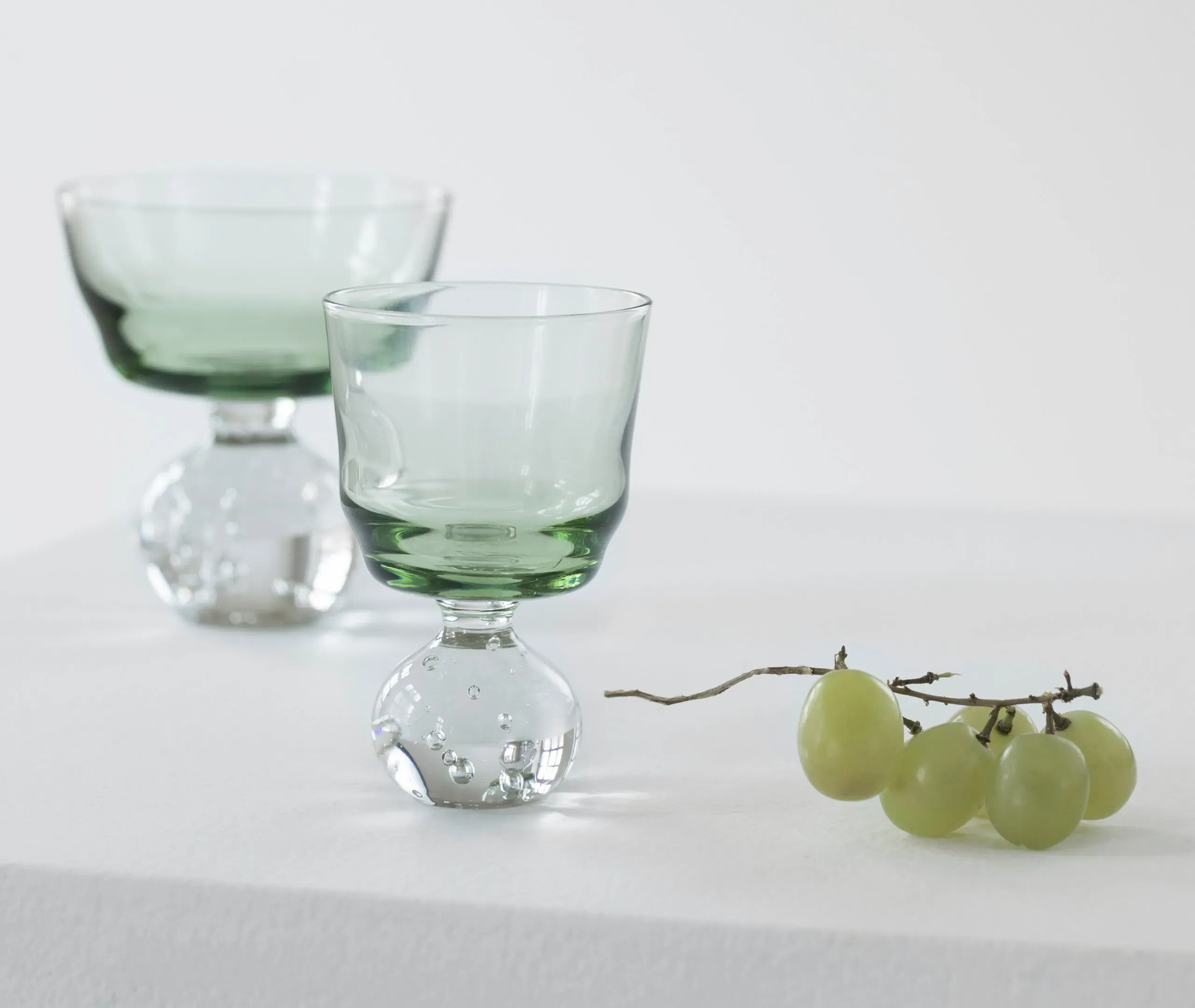 Small Stemmed Glass Set of 6 - Green, Glass