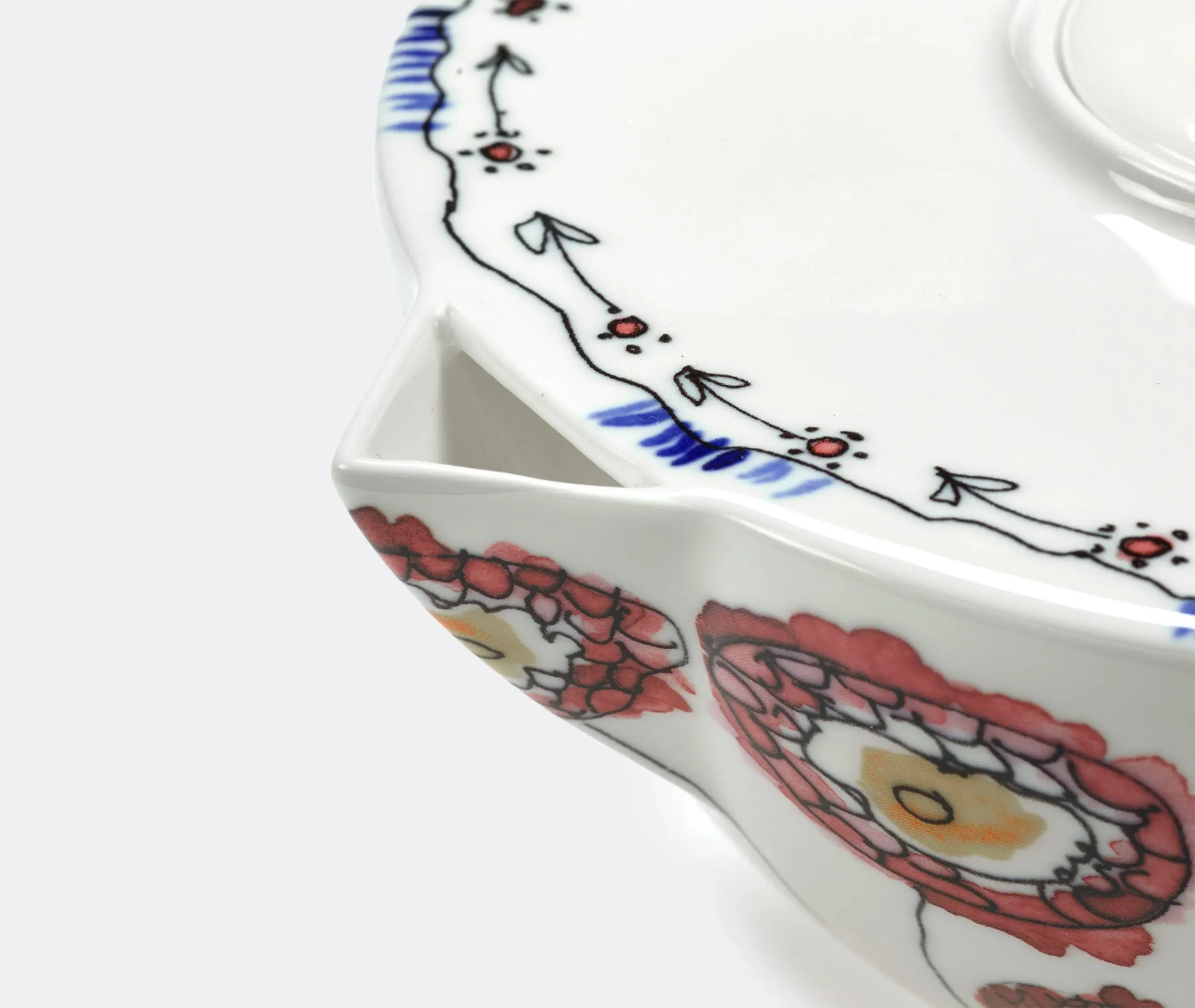 Spherical Teapot with Floral Design - Multicolor