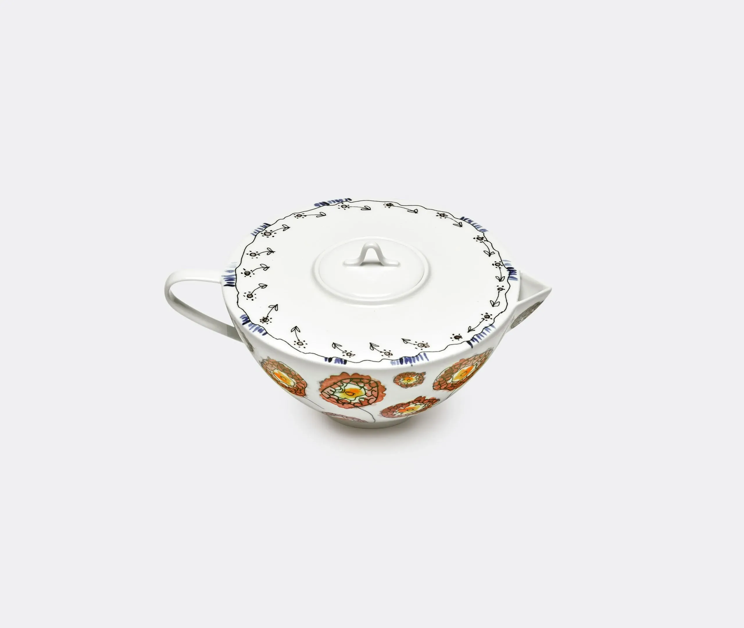 Spherical Teapot with Floral Design - Multicolor